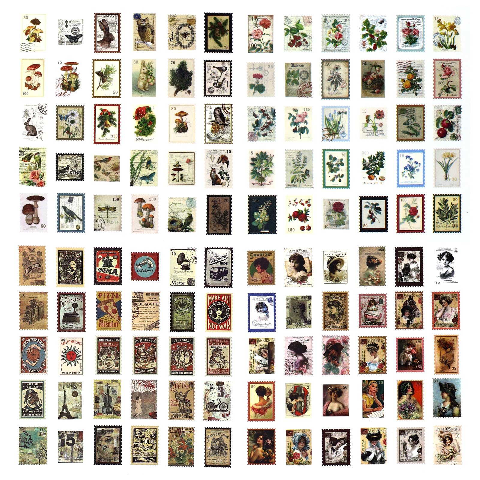 240pcs Vintage Postage Stamp Stickers, Aesthetic Botanical Deco Paper Sticker for Scrapbooking, Journaling Supplies, Planners, Kid DIY Art Crafts, Bullet Journal
