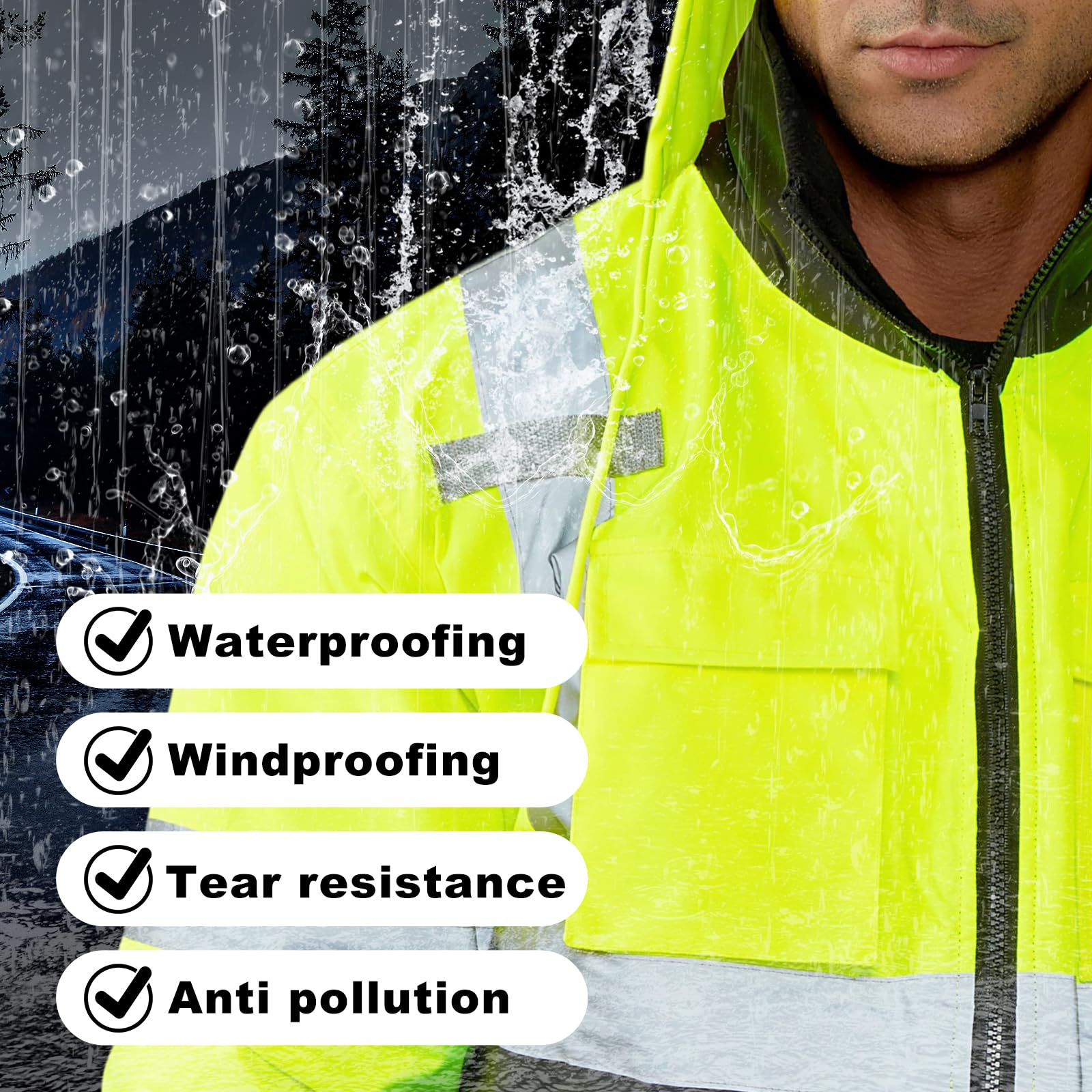 HYCOPROT Chaqueta de Seguridad para Hombre Chaqueta Bomber Reflectantes de Alta Visibilidad Cremallera Impermeables con Bolsillos Chaquetas de Trabajo Invierno para Climas Fríos Normas EN ISO 20471