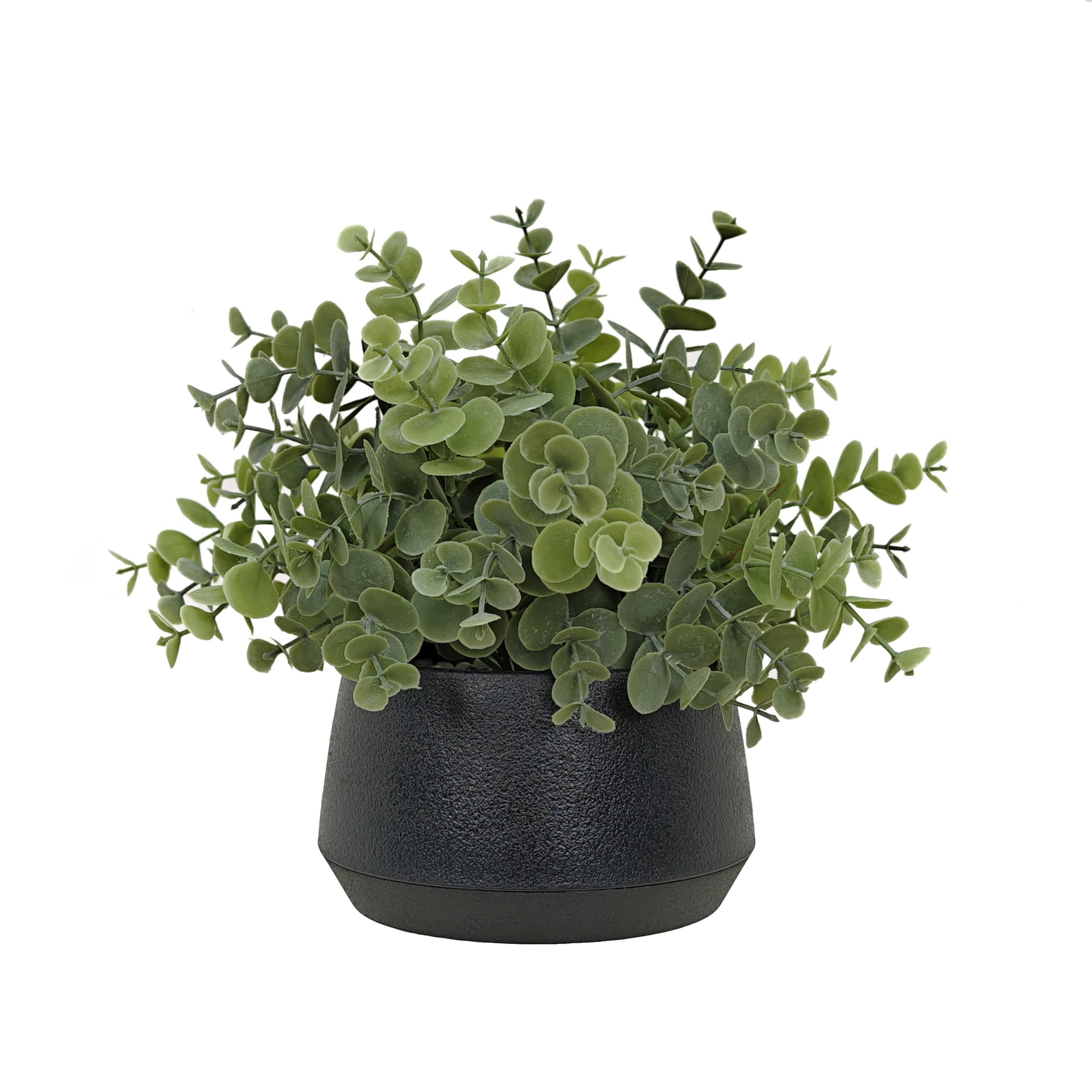 365 Blooming Decor Artificial Eucalyptus Plant–10.2"x11.4" Luxury Faux Potted Greenery in Black Textured Pot with Real Pebbles, Premium Material, No Assembly, Farmhouse, Coffee Table, Bathroom Decor//