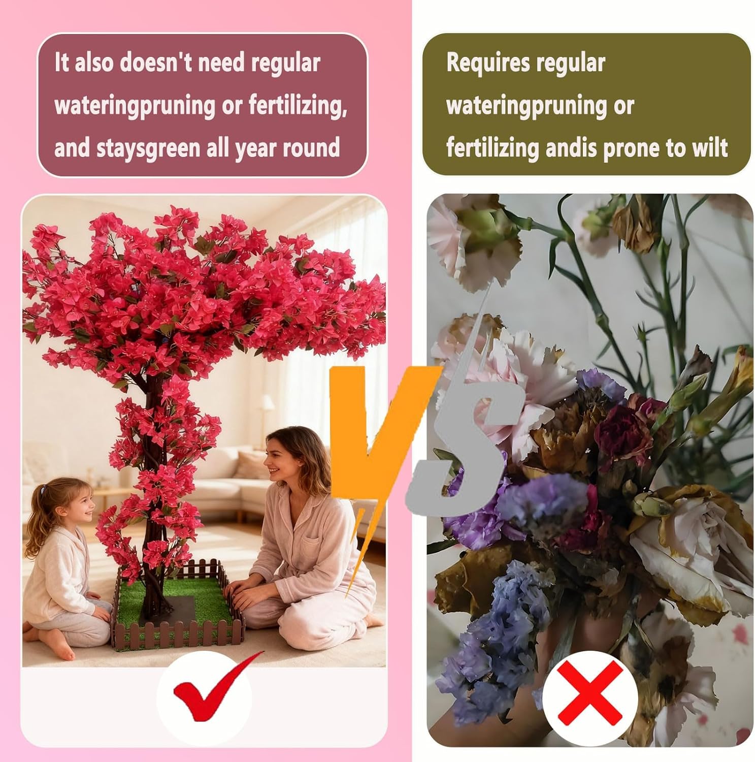 Lifelike Bougainvillea Artificial Tree Red,Christmas Artificial Trees Indoor Outdoors for Home Decor,Tall Large Handmade Fake Flowers Plant for Living Room Wedding Party Office Balcony(6.6x5.2ft)