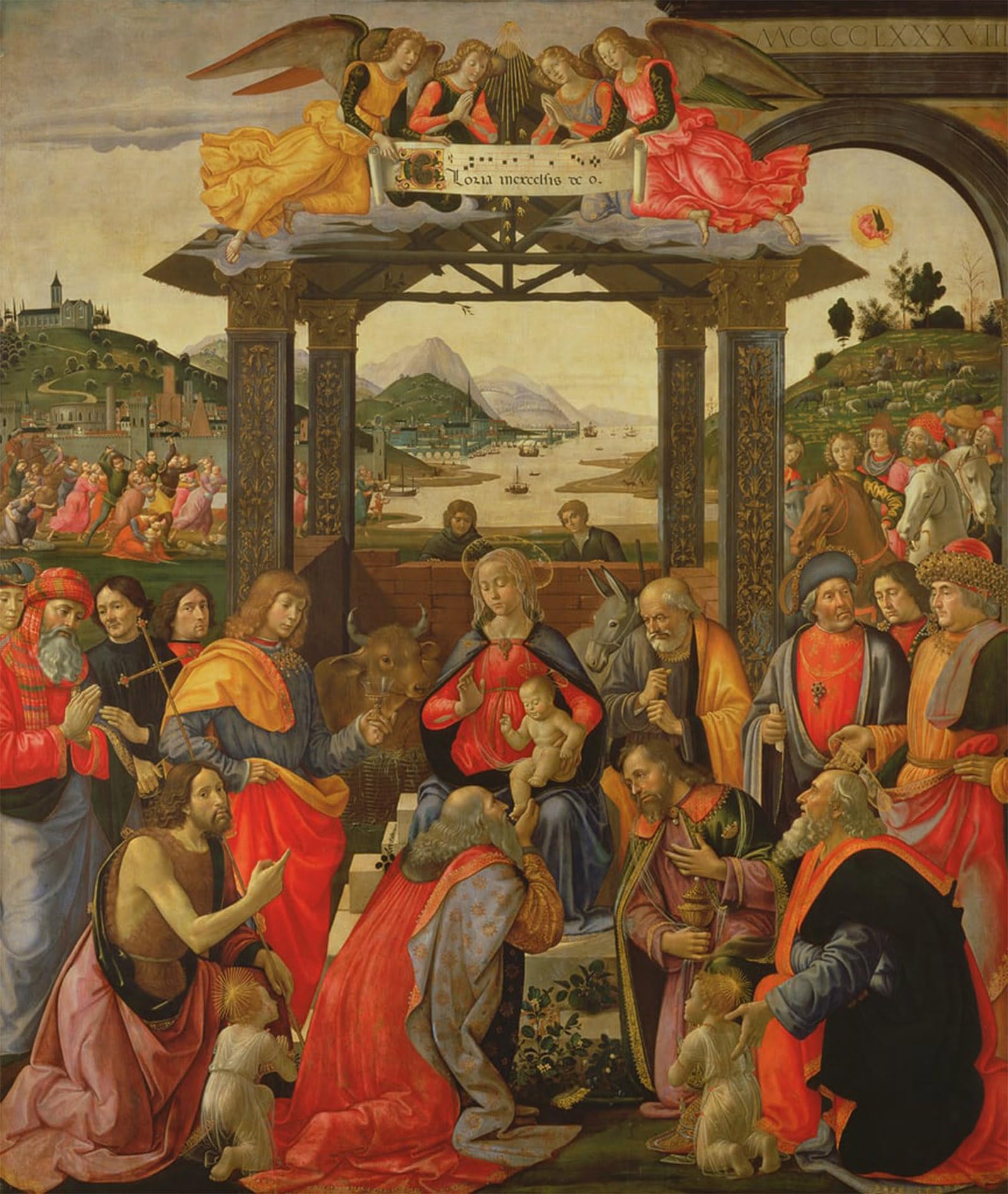 SERENDIPITP Abstract Painting Mural Print Picture Wall Decor Painting the Adoration of the Magi by Domenico Ghirlandaio Vintage Wall Artwork for Home Decor 60x90cm