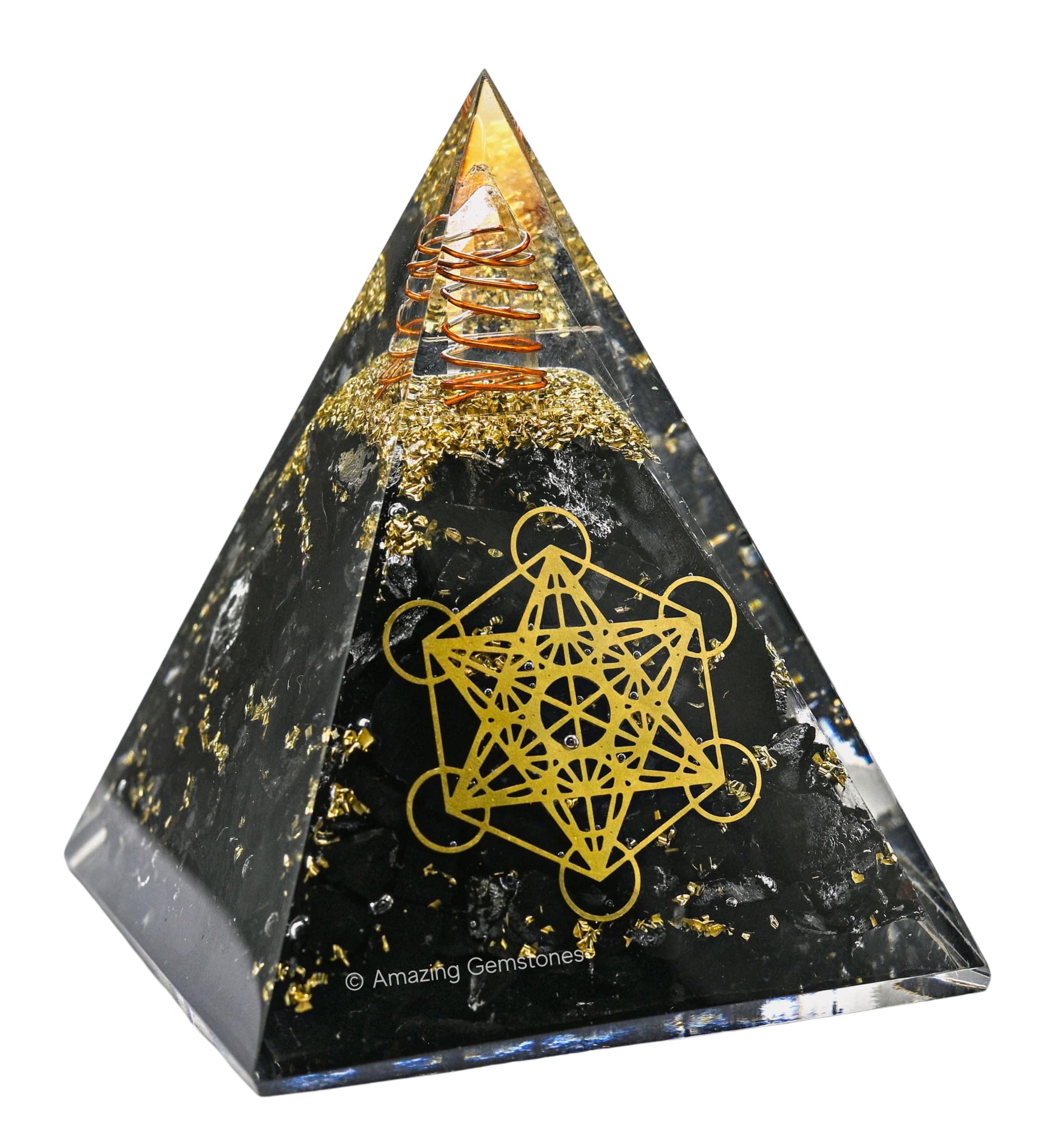 Amazing Gemstone Organite Orgone Pyramid Extra Large 105 MM - Metatron Cube Orgone Energy Pyramid with Black Tourmaline Crystals and Healing Stone - Orgonite Pyramids Crystals and Positive Energy