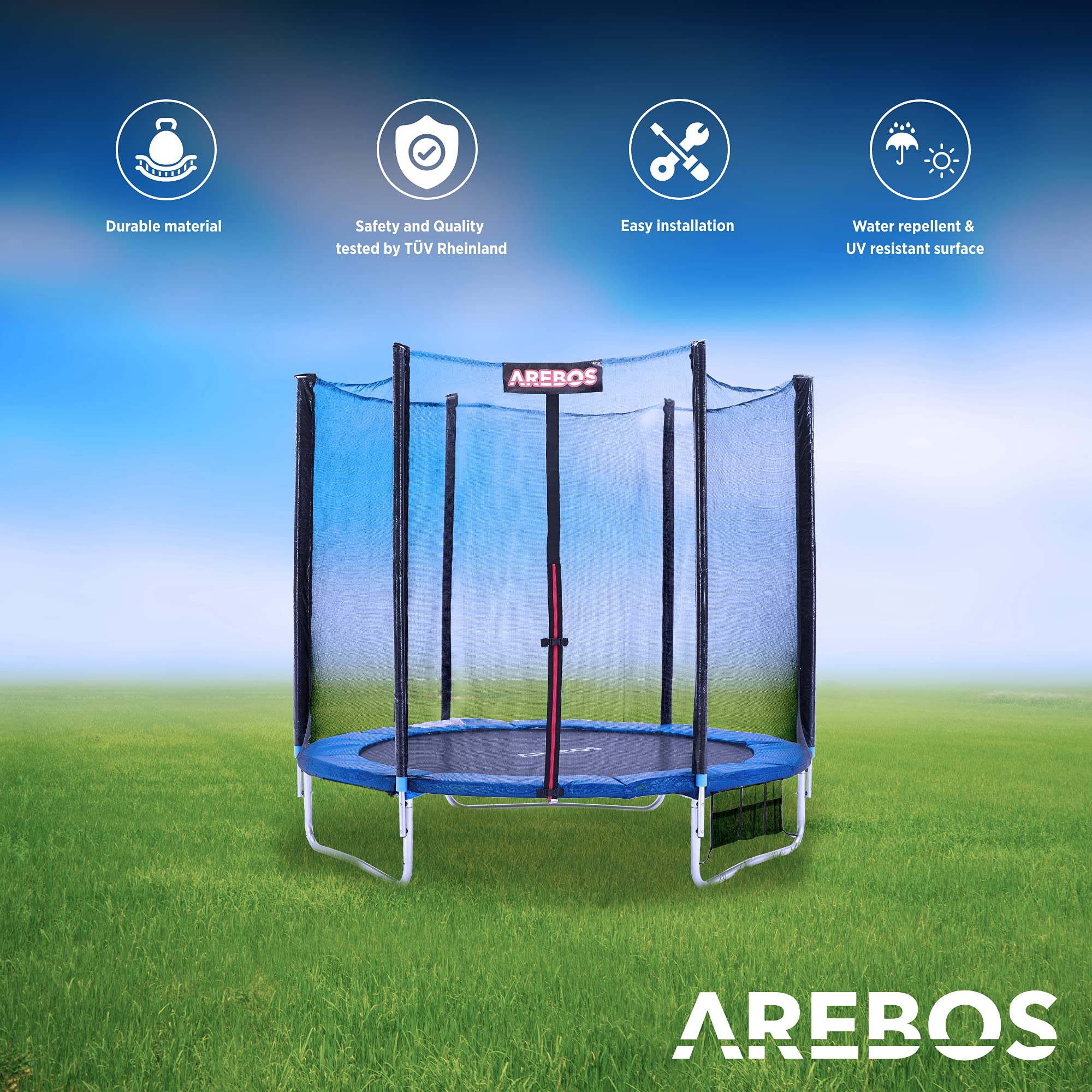 Arebos Randafdekking voor trampoline | 183 cm | randbescherming | veiligheidsmat, 100% UV-bestendig | scheurvast trampoline accessoires | Blauw