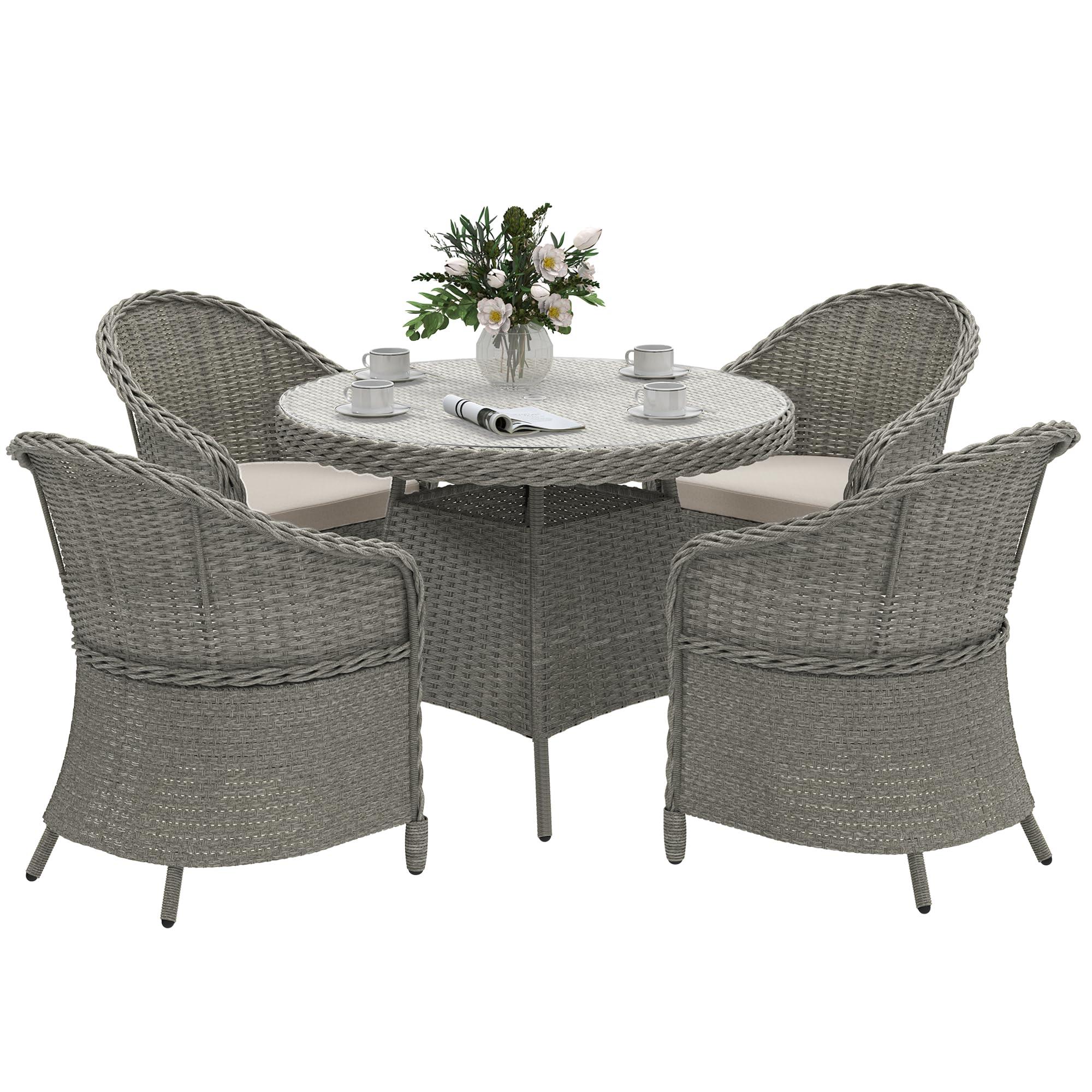 Outsunny Rattan Dining Set For 4 With Cushions And Umbrella HoleGrey from B&Q