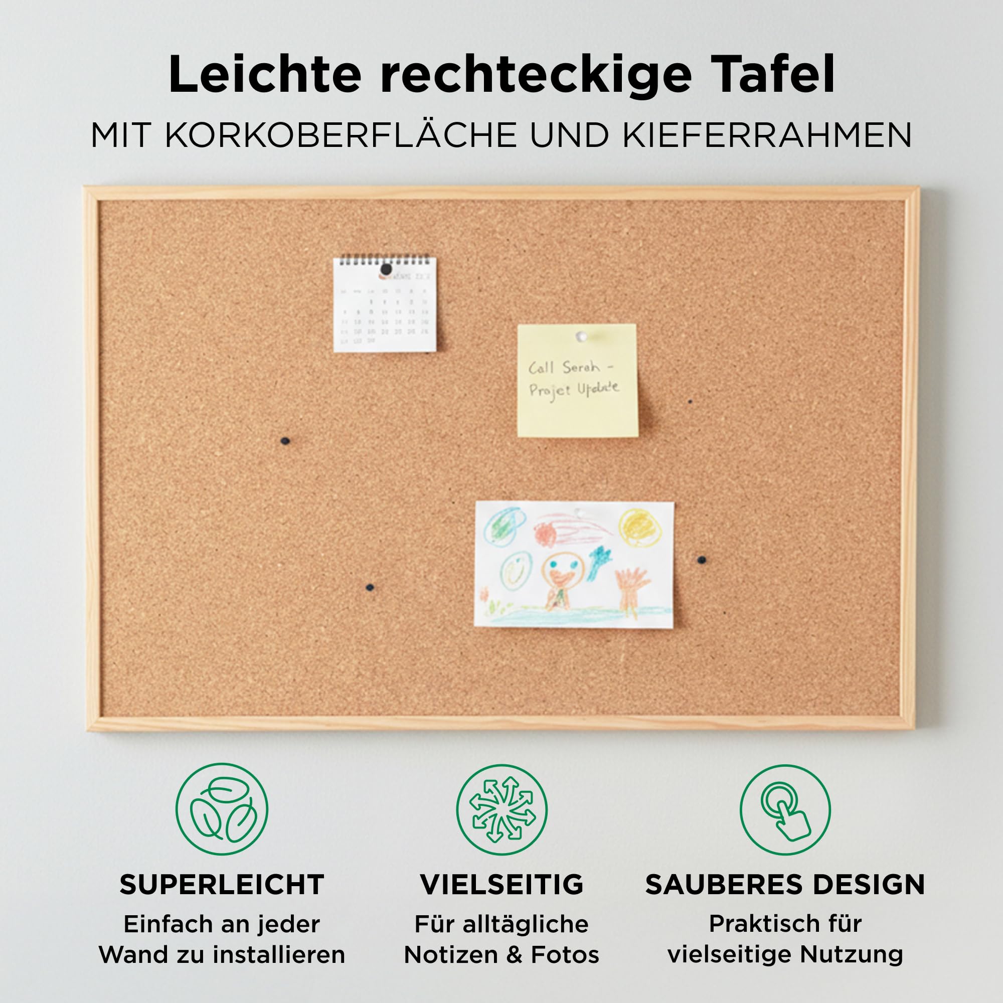 Go4Cork Pinnwand aus Kork, gerahmt, 90 x 60 cm, doppelseitiger Kiefernrahmen, Öko-Kork-Memoboard, Büro, Zuhause und Klassenzimmer, Organisationsdekoration, Reißzwecken und Einrichtungszubehör im