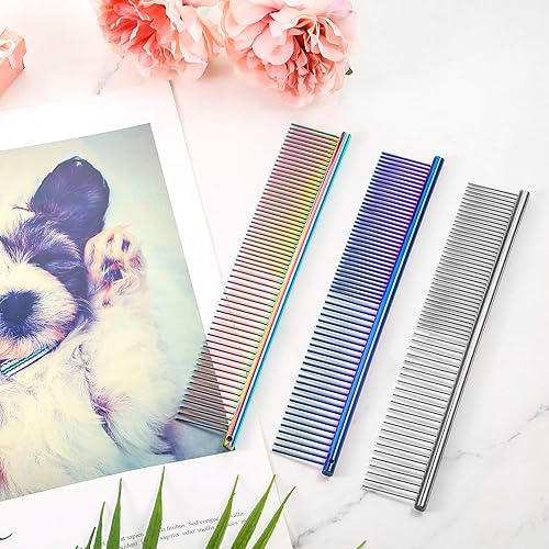 Miniatura 6 de 3 peines para perros para aseo de mascotas, peine de acero inoxidable de metal para cabello enmarañado, peines guía para mascotas para eliminar
