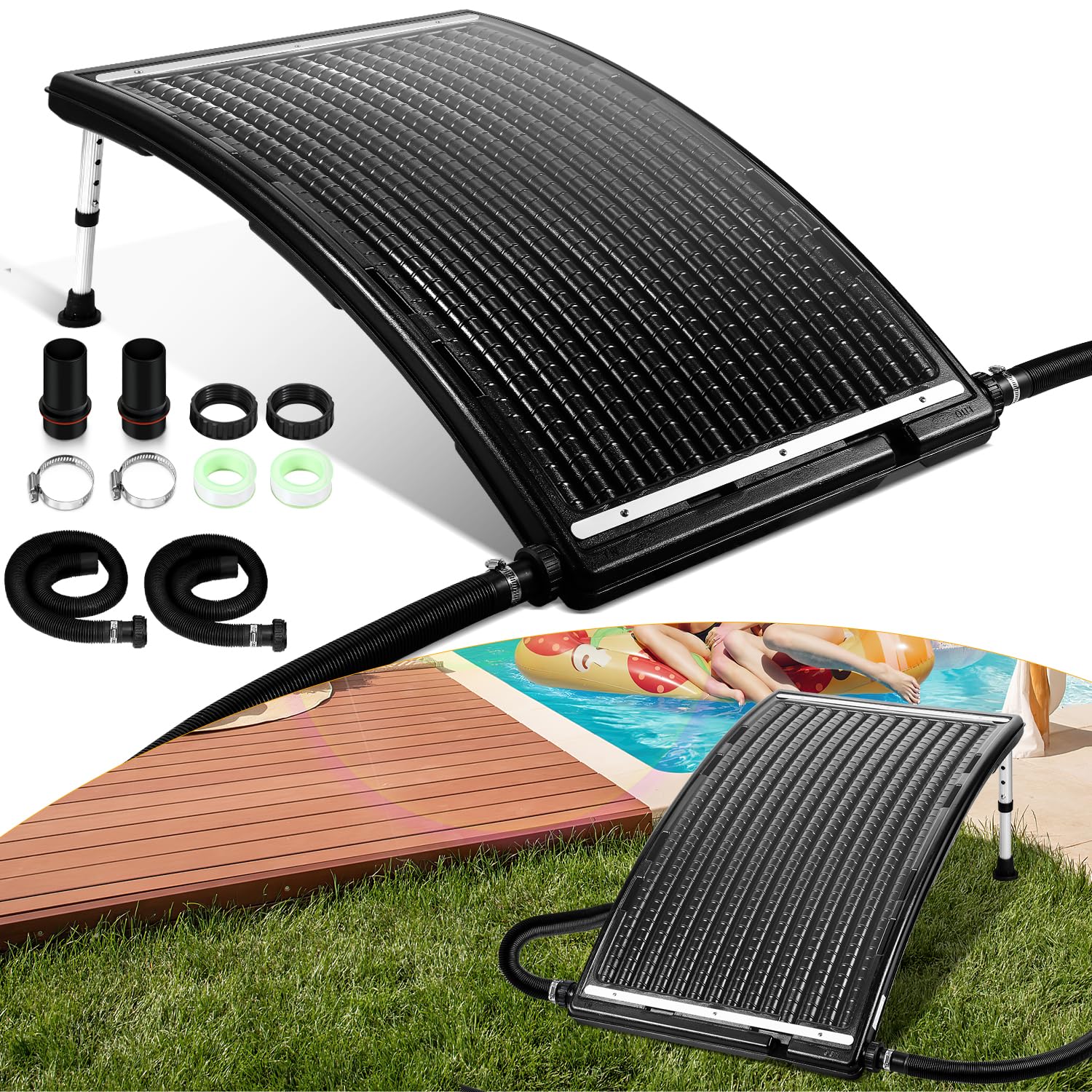 Chauffage Solaire de Piscine - Panneau Solaire - 113 x 69x 35 cm - Hauteur réglable - Chauffage Solaire 10 000 l/h - Connexion 32-40 mm - Chauffage Solaire Extensible