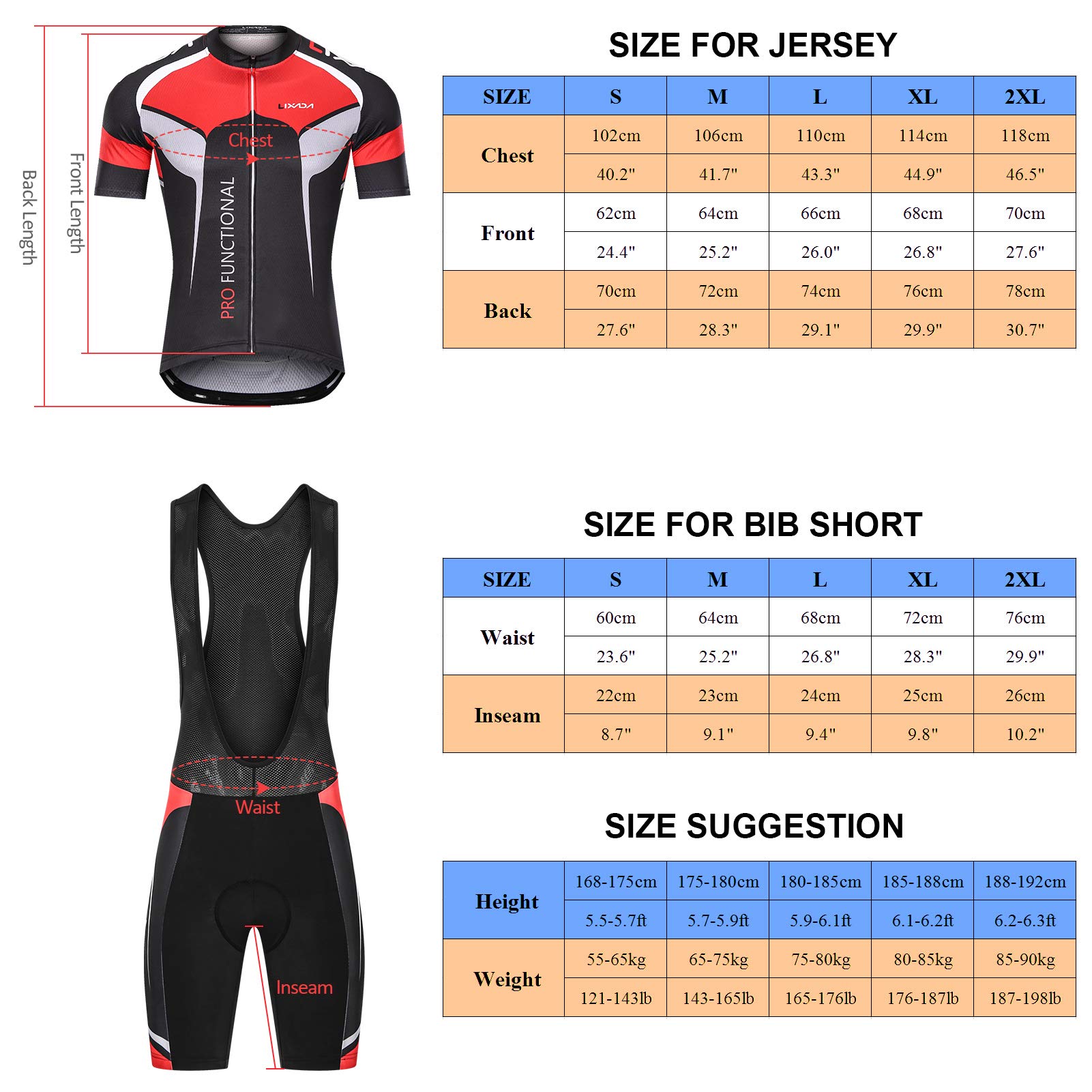 Lixada Ropa Ciclismo Hombre Ropa Ciclismo Hombre Juego con Cojín de Aire 3D y Camiseta Transpirable Adecuado para Ciclismo, Senderismo, Correr