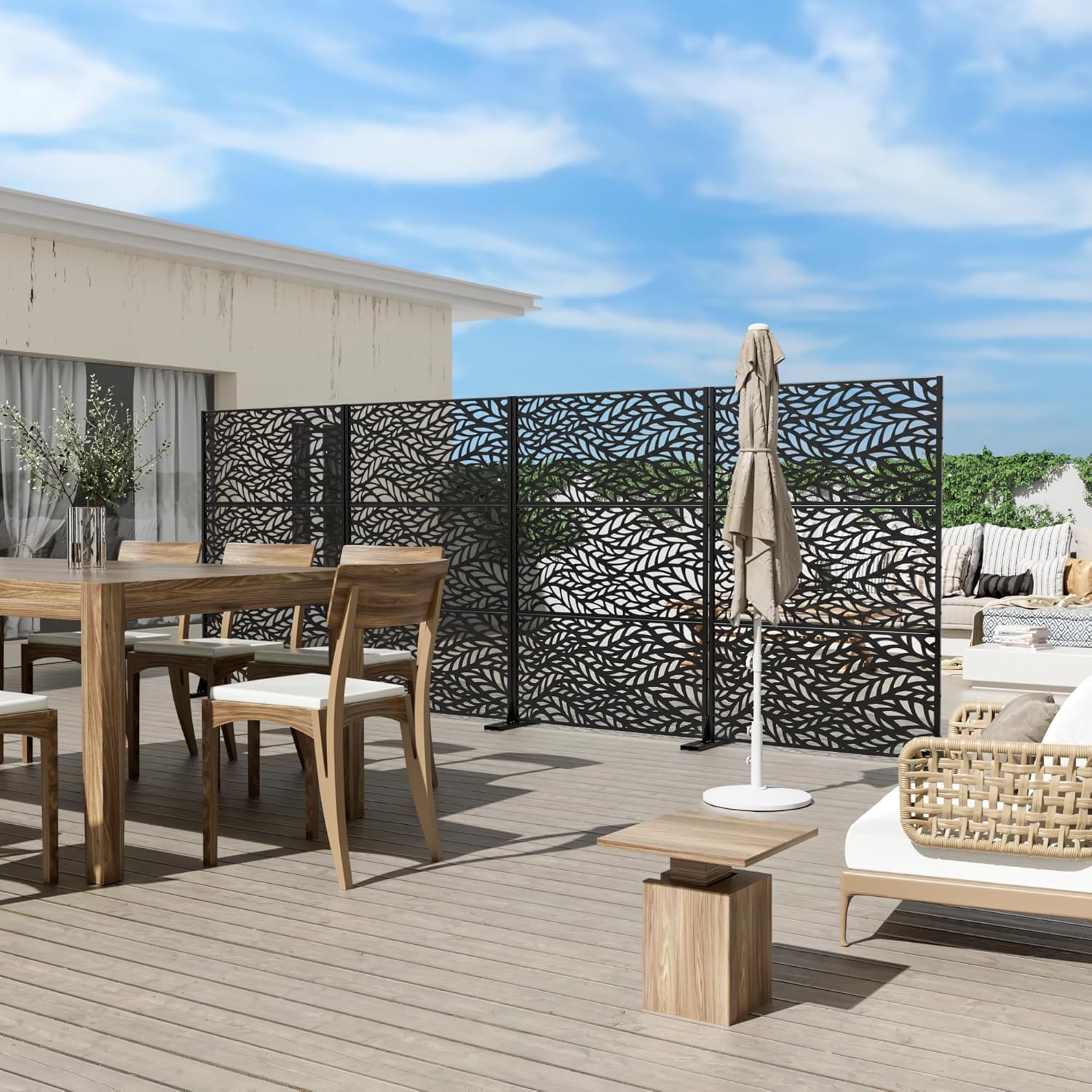 GarveeTech Paravent Outdoor 120x180cm Freistehender Sichtschutz aus Stahl, Windschutz für Terrasse und Garten, Raumteiler aus Metall mit Ständer
