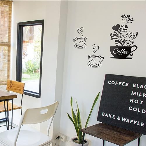 Miniatura 2 de Adhesivo decorativo de pared de cocina taza de té flor arte de pared calcomanía de decoración de pared de taza de café negra calcomanías de arte de