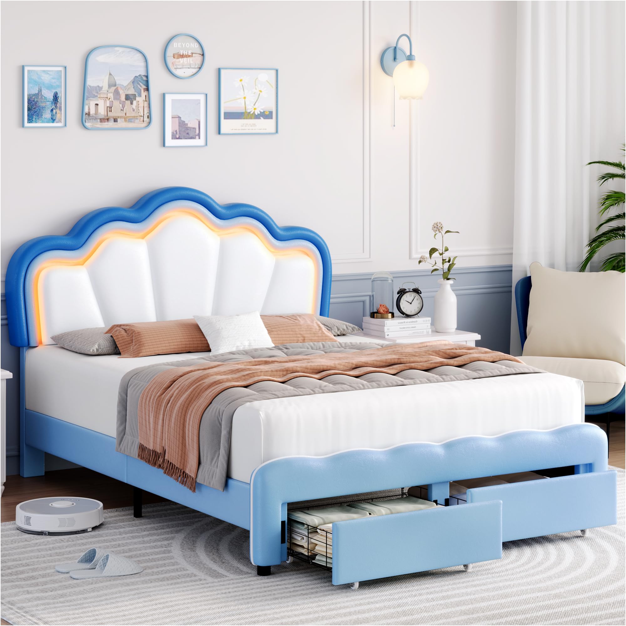 Amazon.com: HOSTACK Full Upholstered LED Bed Frame with