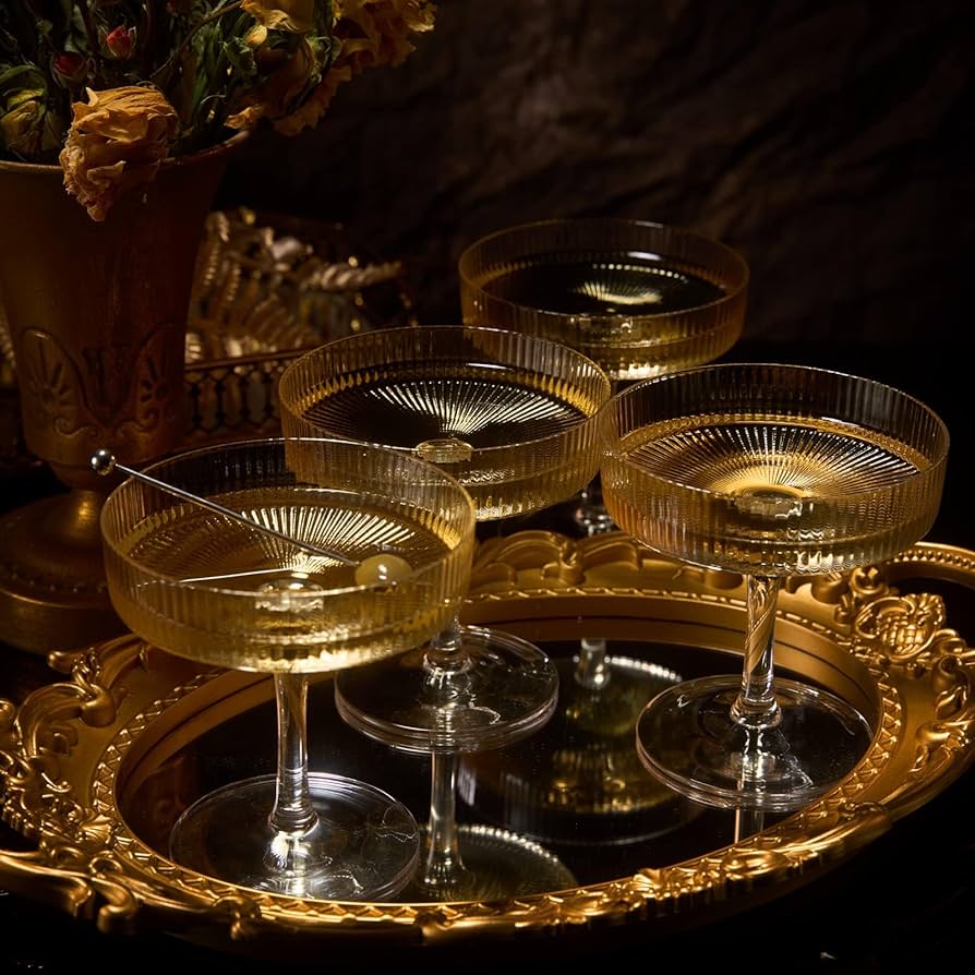 Amazon.com | Khen Crystal Glass Ribbed Vintage Art Deco Coupe