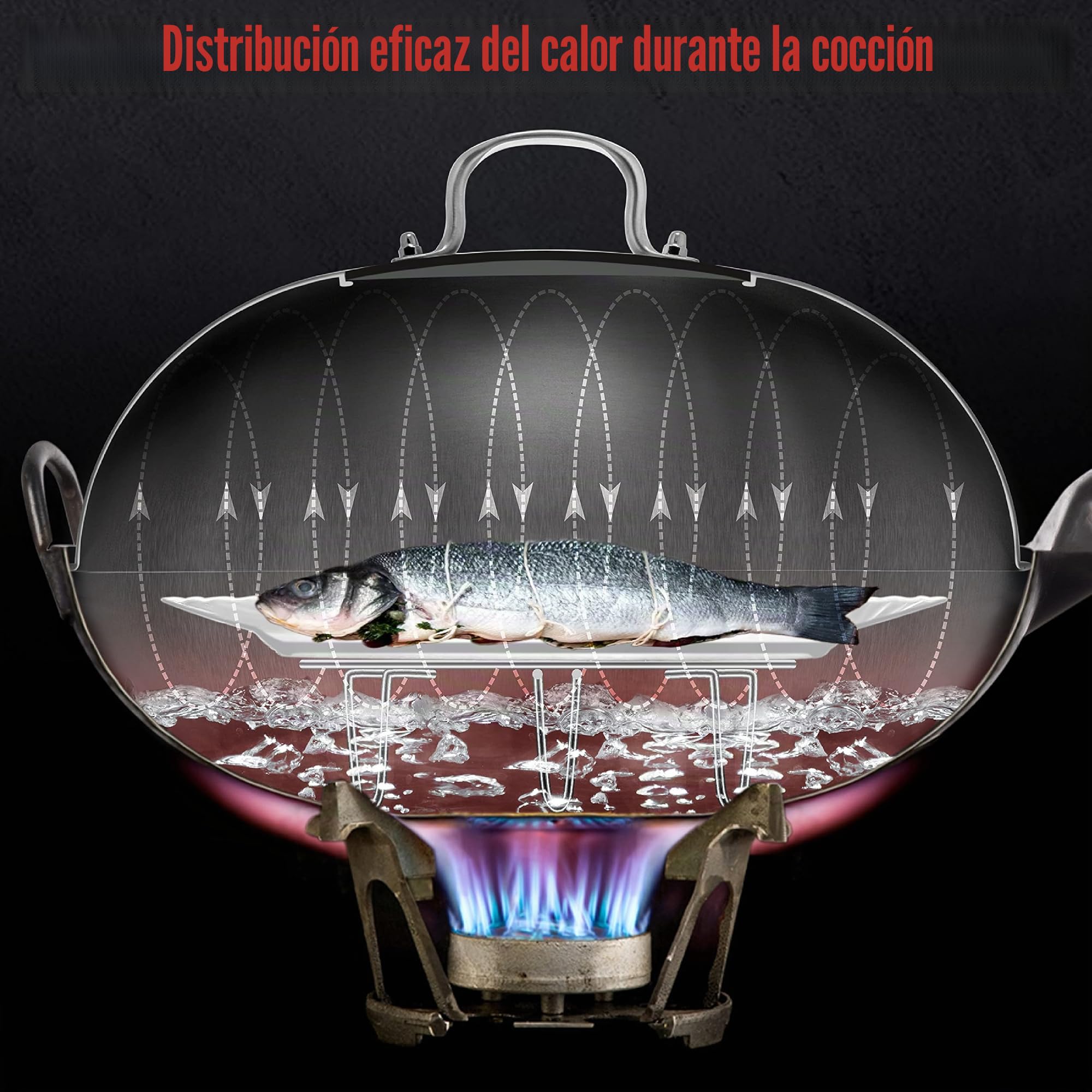 YOSUKATA Sartén Wok de Acero al Carbono 34 cm + Tapa para Wok de Acero Inoxidable de 32,5 cm para wok 34 cm