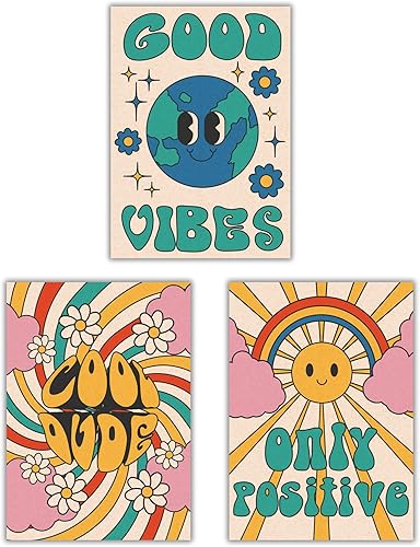 Summit Designs Groovy - Arte de pared retro de los años 70, impresiones de vibraciones hippies positivas de 11 x 14 pulgadas, sin marco, decoración