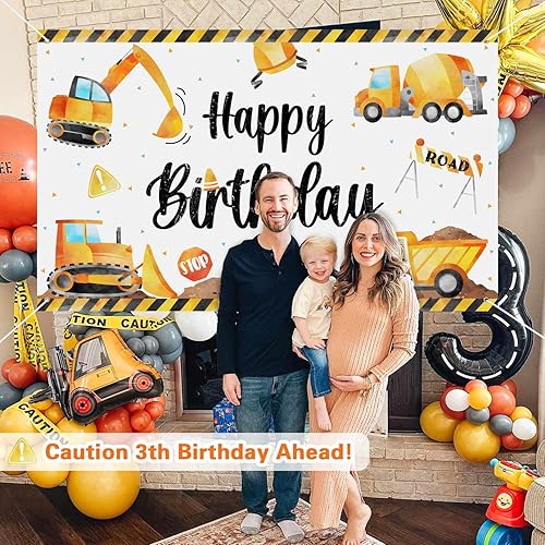 Miniatura 4 de Cartel de fondo de suministros de fiesta de cumpleaños de construcción de 3 x 5 pies, decoraciones de fiesta de construcción para niños