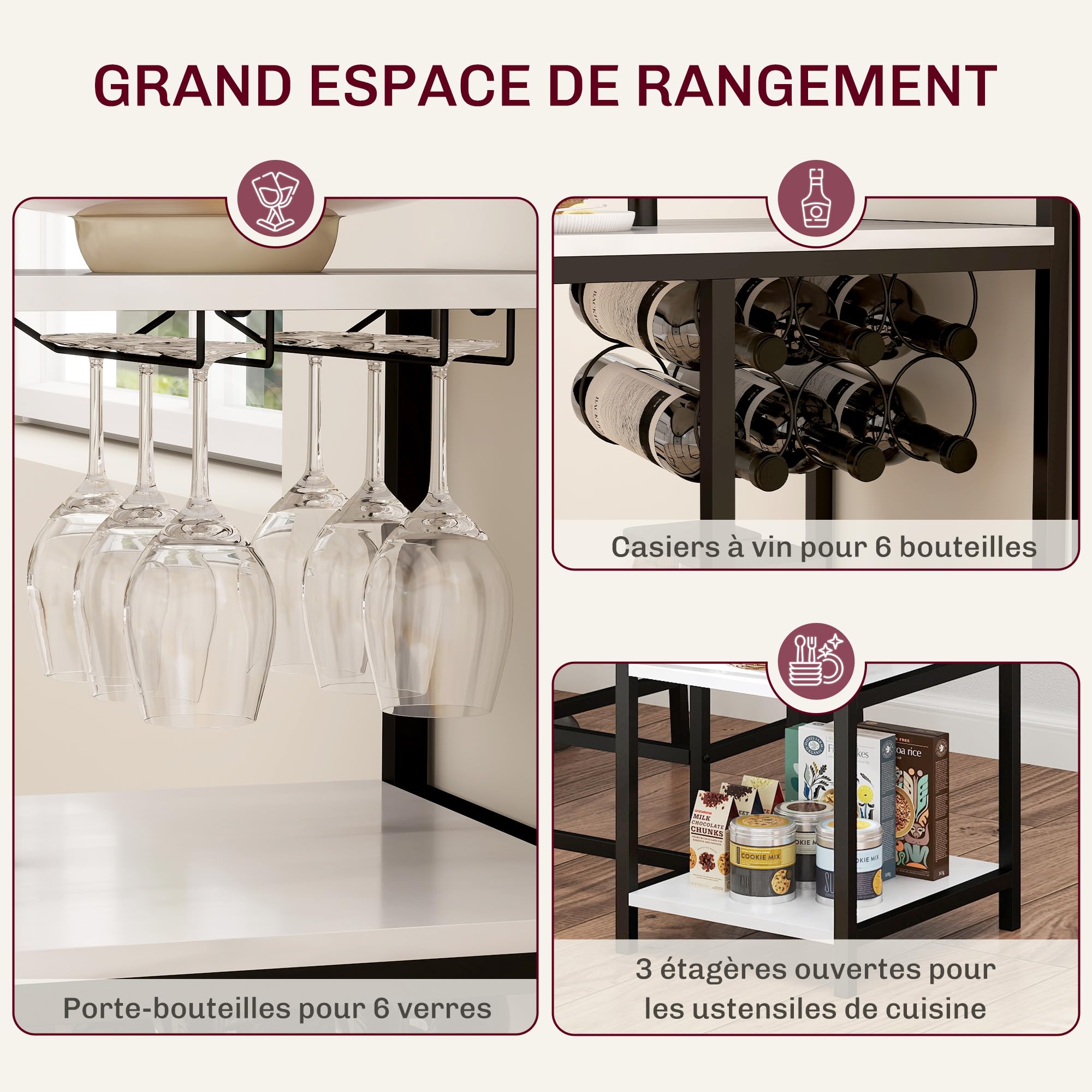 HOMCOM Ensemble Table de Bar avec tabourets, Table à Manger Debout avec 2 chaises de Bar, abattant Pliant, casiers à vin, Porte-Verres, étagères Ouvertes et Repose-Pieds, Effet marbre Blanc