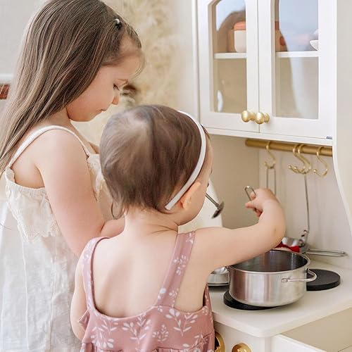 Miniatura 8 de Tiny Land Cocina de juego para niños, cocina de madera con sistema de almacenamiento de juguetes, juego de cocina de juguete con muchas