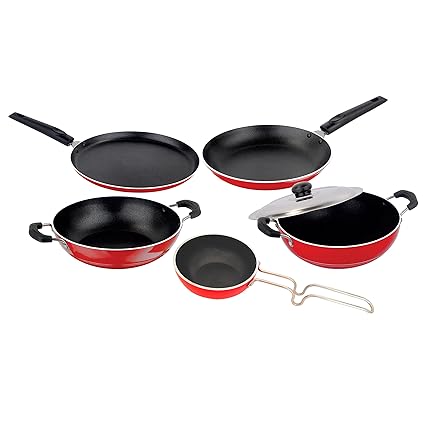 Nirlon Special Aluminum Non-Stick Kitchen Vessel Cooking Pan and Pot Cookware Set