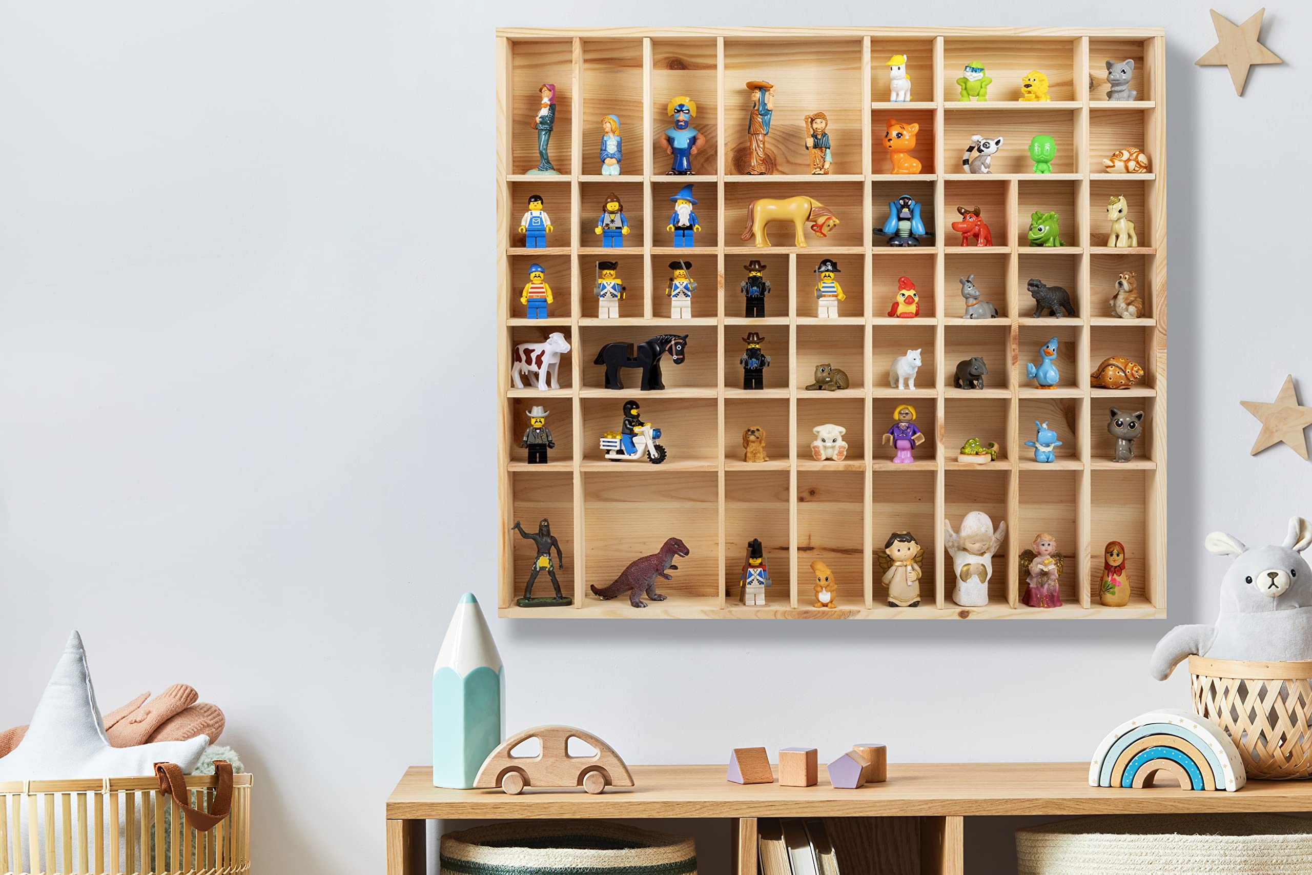 DECOCRAFT Étagère Murale Bois Compartiments Multiples - Rangement Souvenirs, Bijoux, Jouets