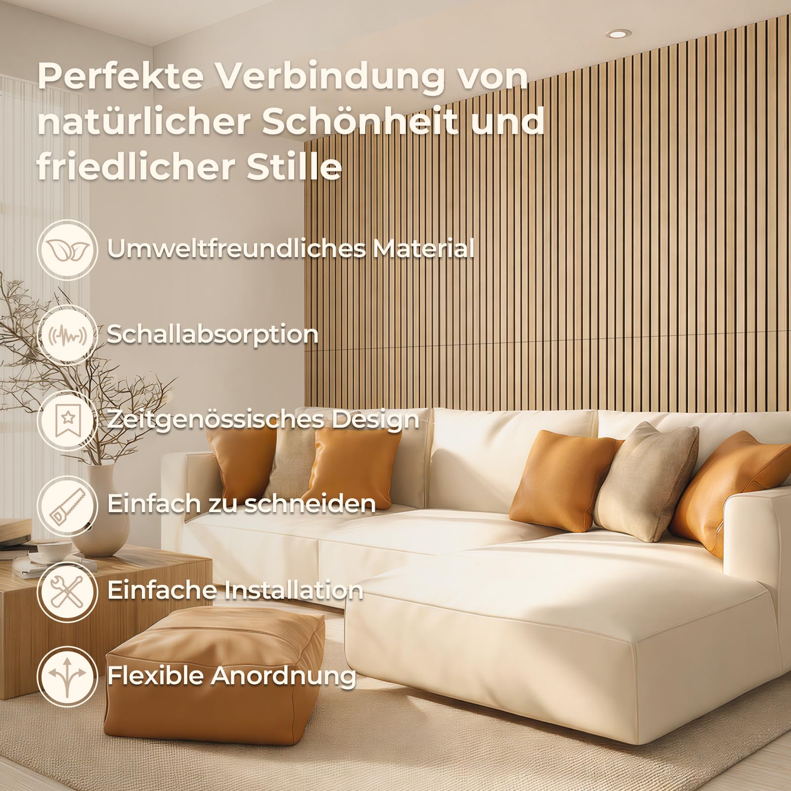 Akustikpaneele 120x60x2,1 cm, Ohuhu 4 Stück Schallschutzplatten in Holzoptik, Modernes Wandpaneel mit Hoher Schallabsorption, Einfache Installation & Schneidbar, Paneele Wand für Wohnzimmer Büro