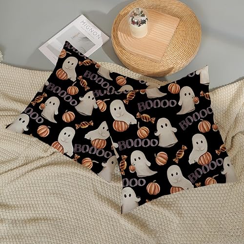 Miniatura 6 de Fundas de almohada de otoño de 18 x 18 pulgadas, paquete de 2 fundas de almohada decorativas de otoño con flores y rayas, funda de cojín decorativa