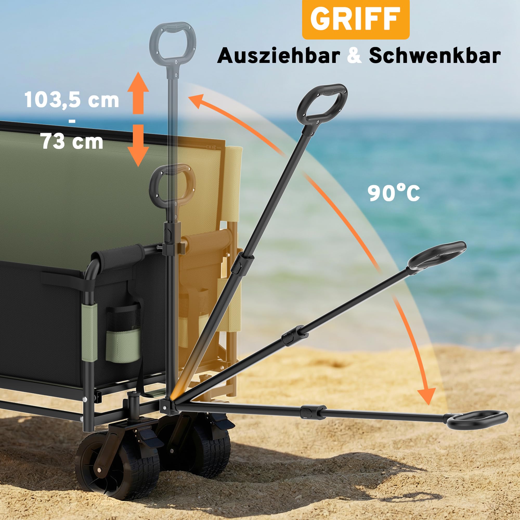 SAMAX Wózek ręczny do 200kg - 2w1 z ławką - Wózek ogrodowy Wózek plażowy Składany składany wózek transportowy Wózek transportowy - Festival Edition Zielony Matcha