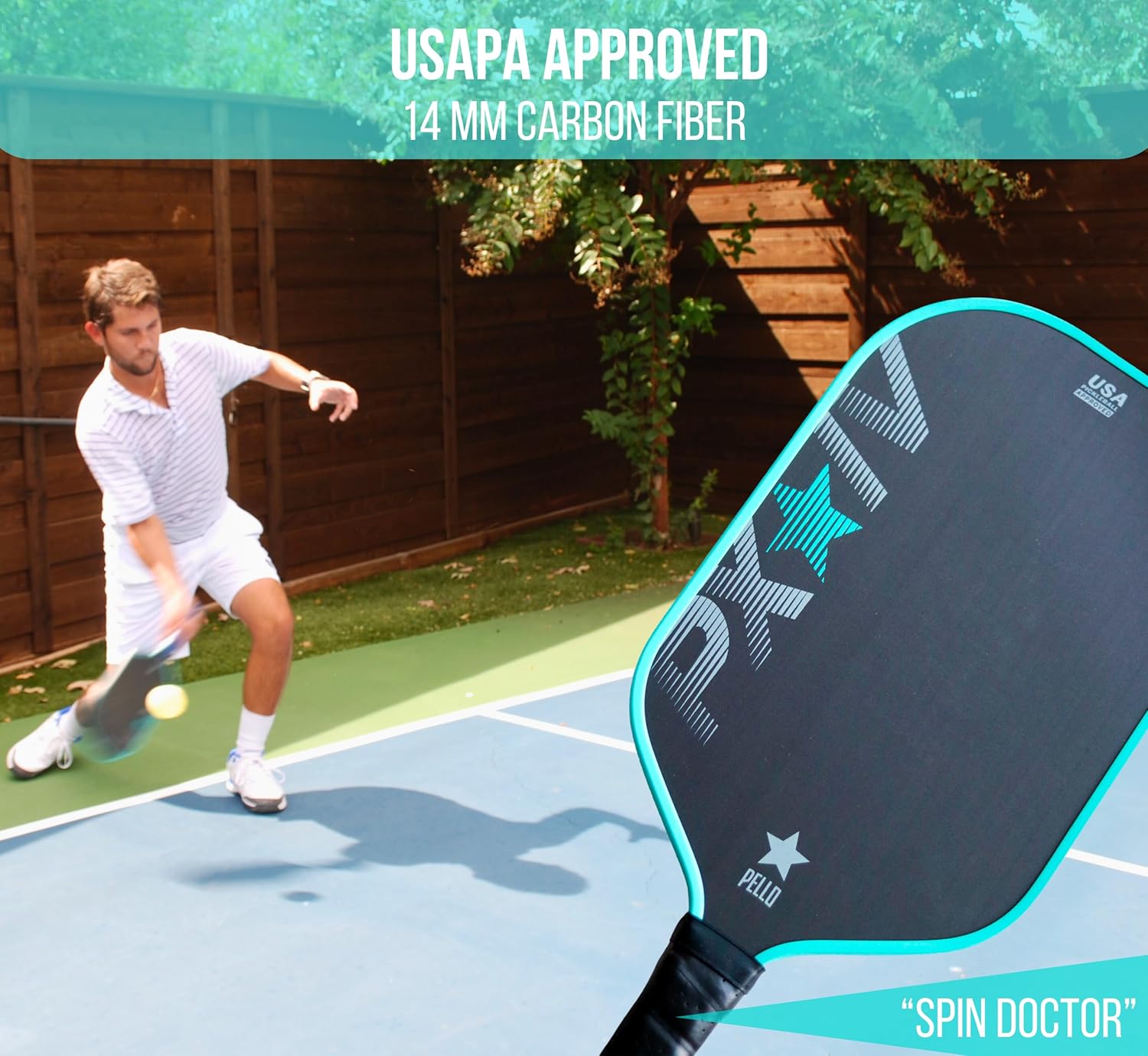 PELLO PXIV Carbon Fiber Pickleball Paddle | USAPA Approved | Toray 700 Carbon Fiber face | Polypropylene Honeycomb Core | Pickle Ball Racket for Power, Spin and Control