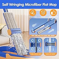 Vista 2 de 16.5" Microfiber Self Wringing Flat mop,Wet Dry mops for Cleaning Floors,with 55" Long Handle for Wall Cleaner with Squeegee