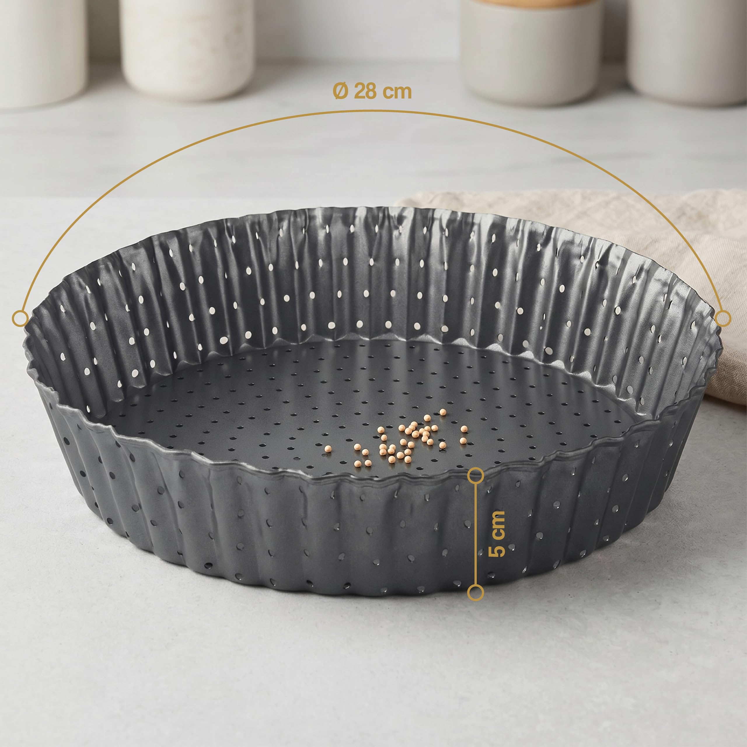 Space Home - Extra Hohe Quicheform - Tarteform mit Hebeboden aus Karbonstahl - Backform Rund - Tarteform - Quiche Formen mit Hebeboden Antihaftbeschichtung - Obstbodenform - Kuchenform