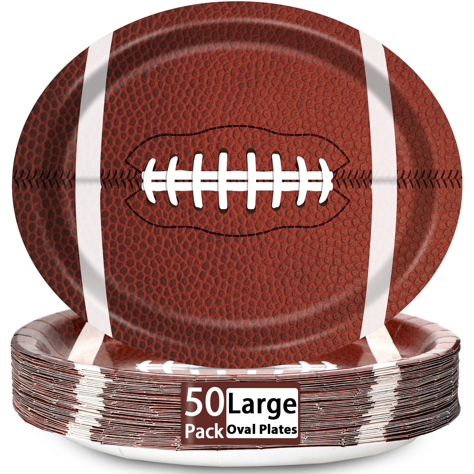 Qyeahkj 50 PCS Football Oval Paper Plates Large 11” Disposable American Rugby Sport Party Decorations Touch Down Boy Supplies Favor for Birthday BBQ
