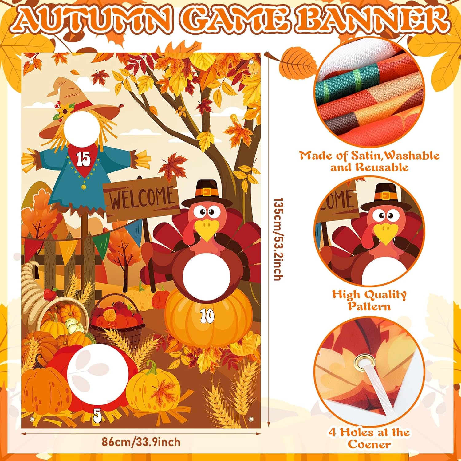 ShinyRelief 17 Pcs Fall Halloween Carnival Can Bean Bag Toss Games for Kids Thanksgiving Autumn Party Throwing Game Set with Background for Adults Indoor Outdoor Party Toy Accessory