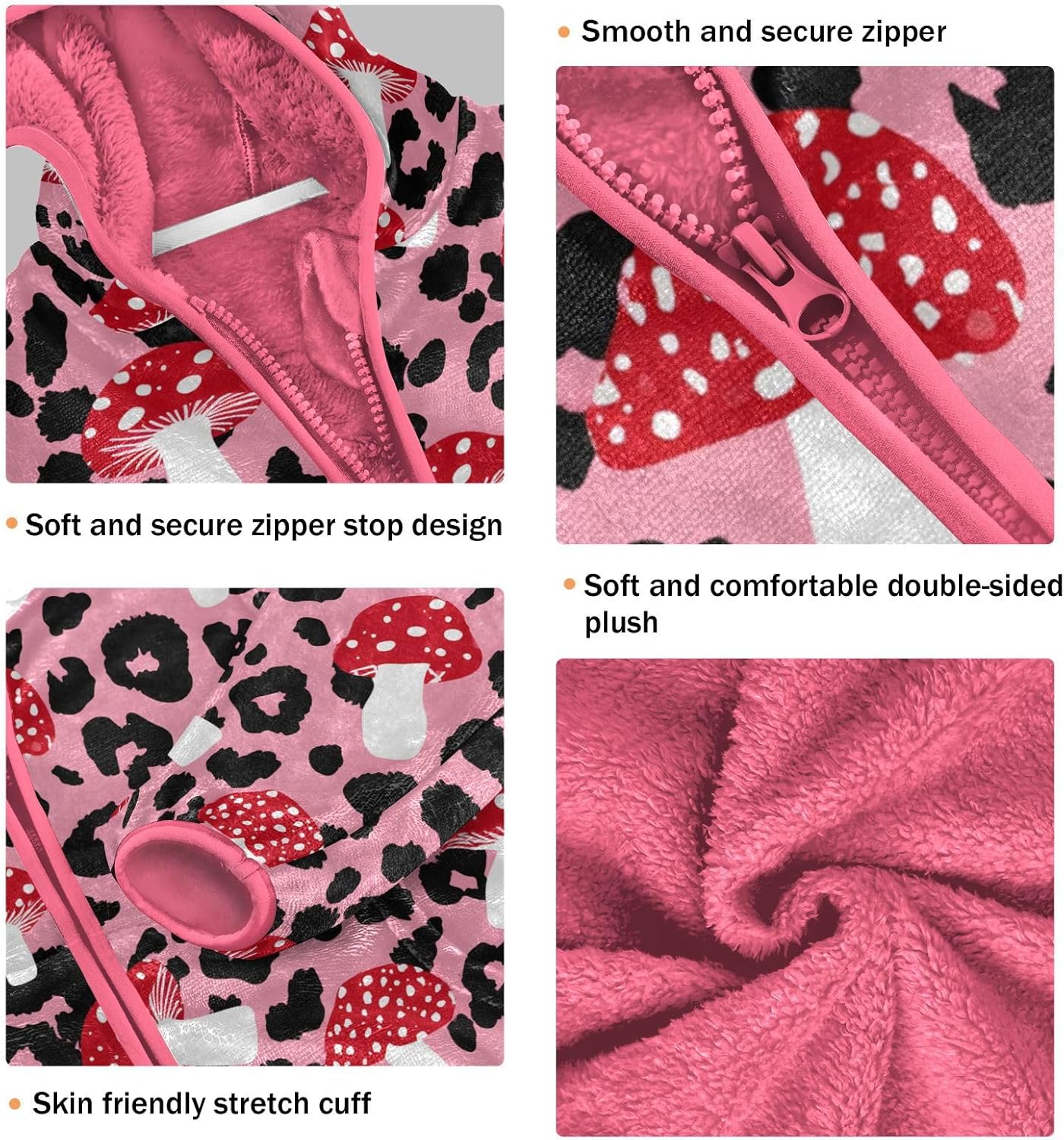 Girls Hoodie Outfit Leopard Mushroom Pattern Zipper Sweatshirt Coat Fleece Jacket for Kids 3-10T
