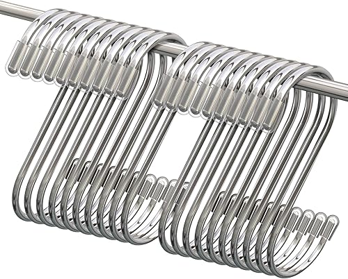 Myfolrena Paquete de 20 ganchos en S para colgar, ganchos de metal en forma de S de 3.4 pulgadas resistentes para macetas, sartenes, plantas,