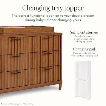 Evolur Mini Changing Tray in Sedona Solid Wood Dresser Changing Station with Safety Brackets and Storage Compartments Converts Dresser into Baby Changing Topper, Easy Assembly, ASTM Certified