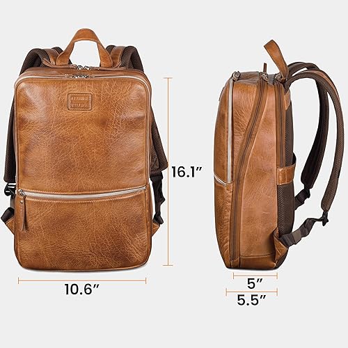 Miniatura 4 de LEATHER VILLAGE Mochila de cuero para hombre  Bolsa de negocios profesional delgada que se adapta a mochila de trabajo y viaje de 15.6 pulgadas con