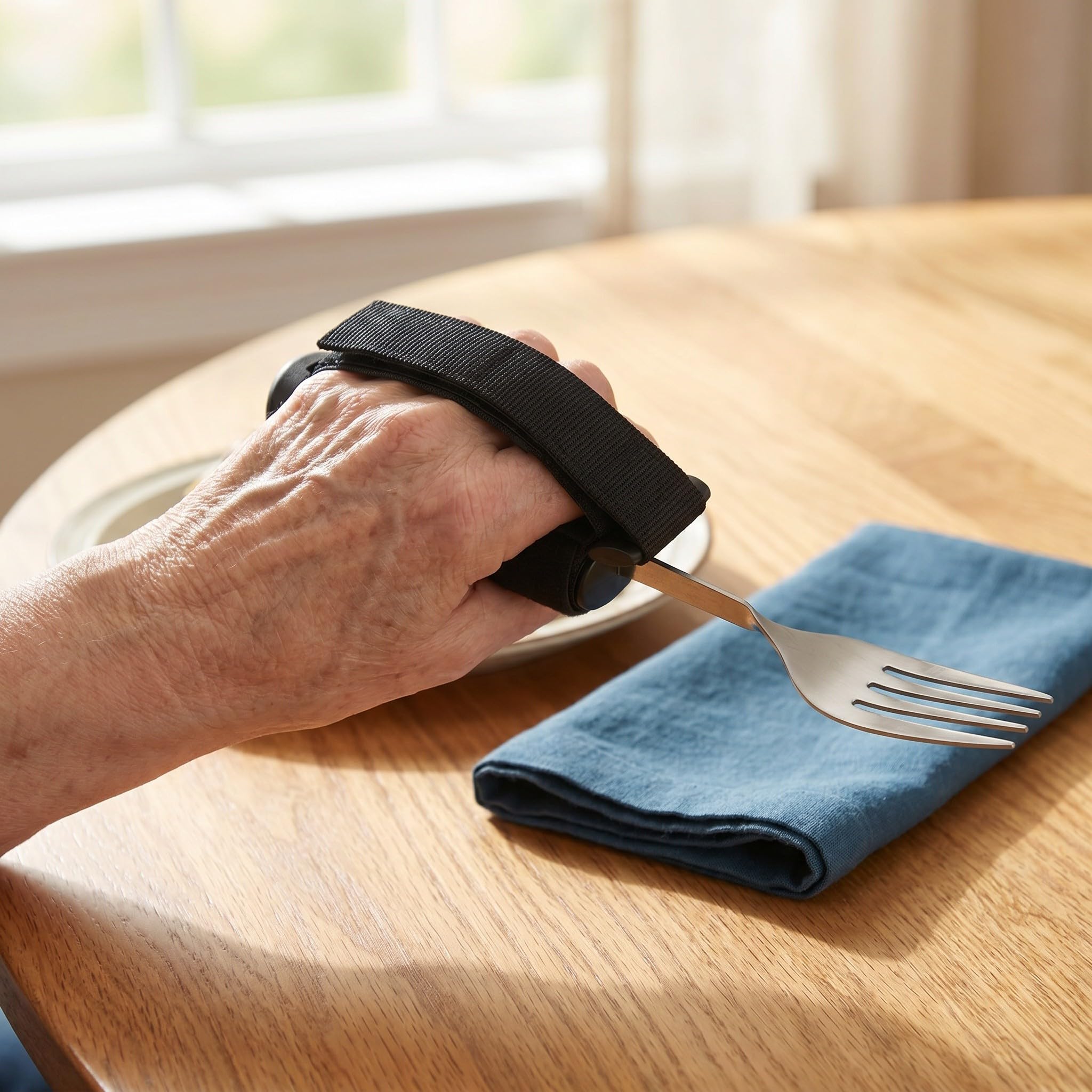 Lurrose 2 utensilios adaptados para comer: cuchara y tenedor flexibles y antideslizantes con correa para facilitar la alimentación en el hogar, ideales para personas mayores con discapacidad o