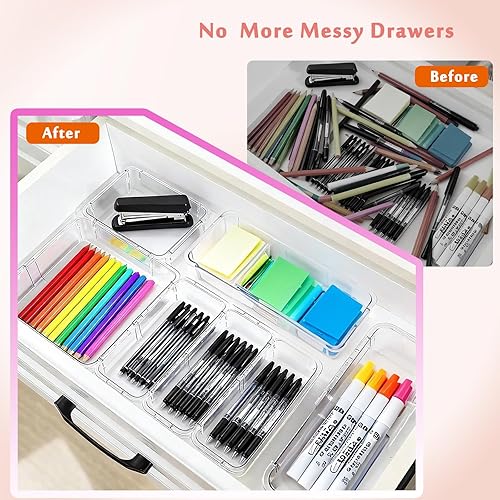 Miniatura 7 de Juego de 15 organizadores de cajones extensibles, 2 tamaños ajustables, organizador de maquillaje de plástico transparente para maquillaje,