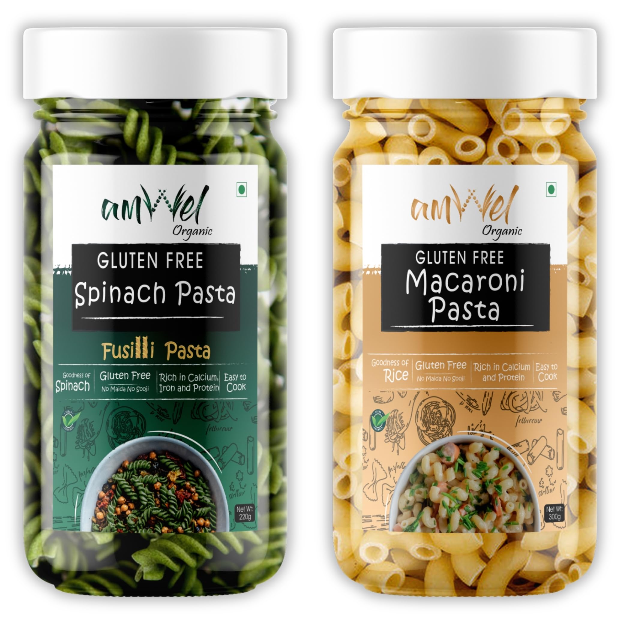 Amwel Organic Gluten Free Spinach Pasta 220g + Rice Macaroni Pasta 300g | Fusilli & Macaroni Pasta | No Maida No Sooji | Power of Veggies (B0BQZYS6KG) Amazon Price History, Amazon Price Tracker