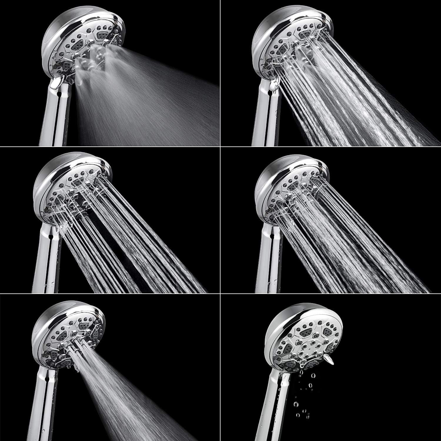 Couradric Handheld Shower Head, 6 Spray Settings Shower Head with Hose and Adjustable Brass Ball Joint Bracket, High Pressure Model, 2.5 GPM, 4" (Chrome)
