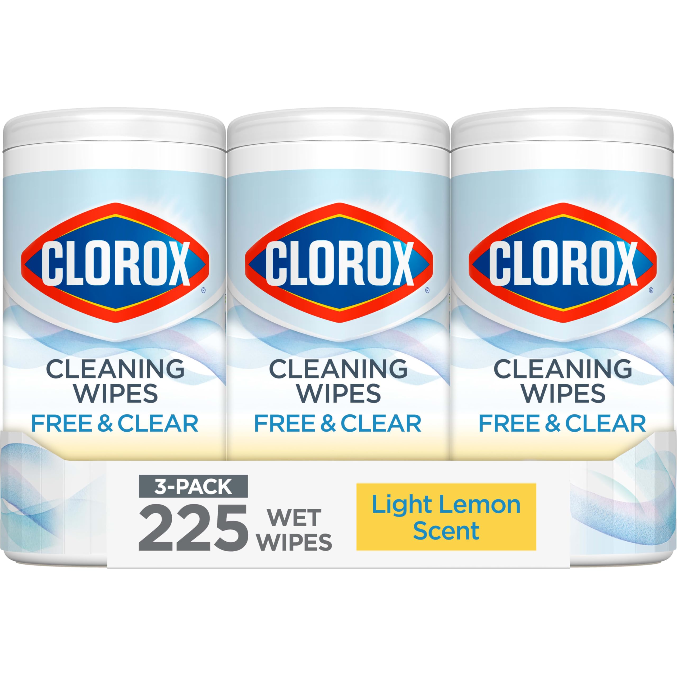 Clorox Free & Clear Cleaning Wipes, Light Lemon Scent, 75 Count, 3-Pack