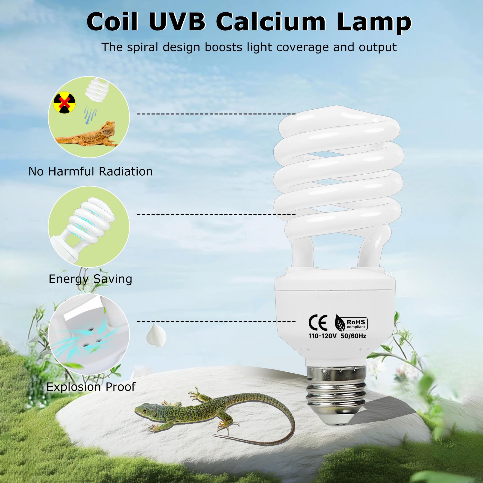 UVB 5.0 Reptile Light 26W, Compact Fluorescent Lamp, Coil UVB Bulb for Tropical Reptiles, Chameleons, Iguanas, Lizards & Terrariums - image 6