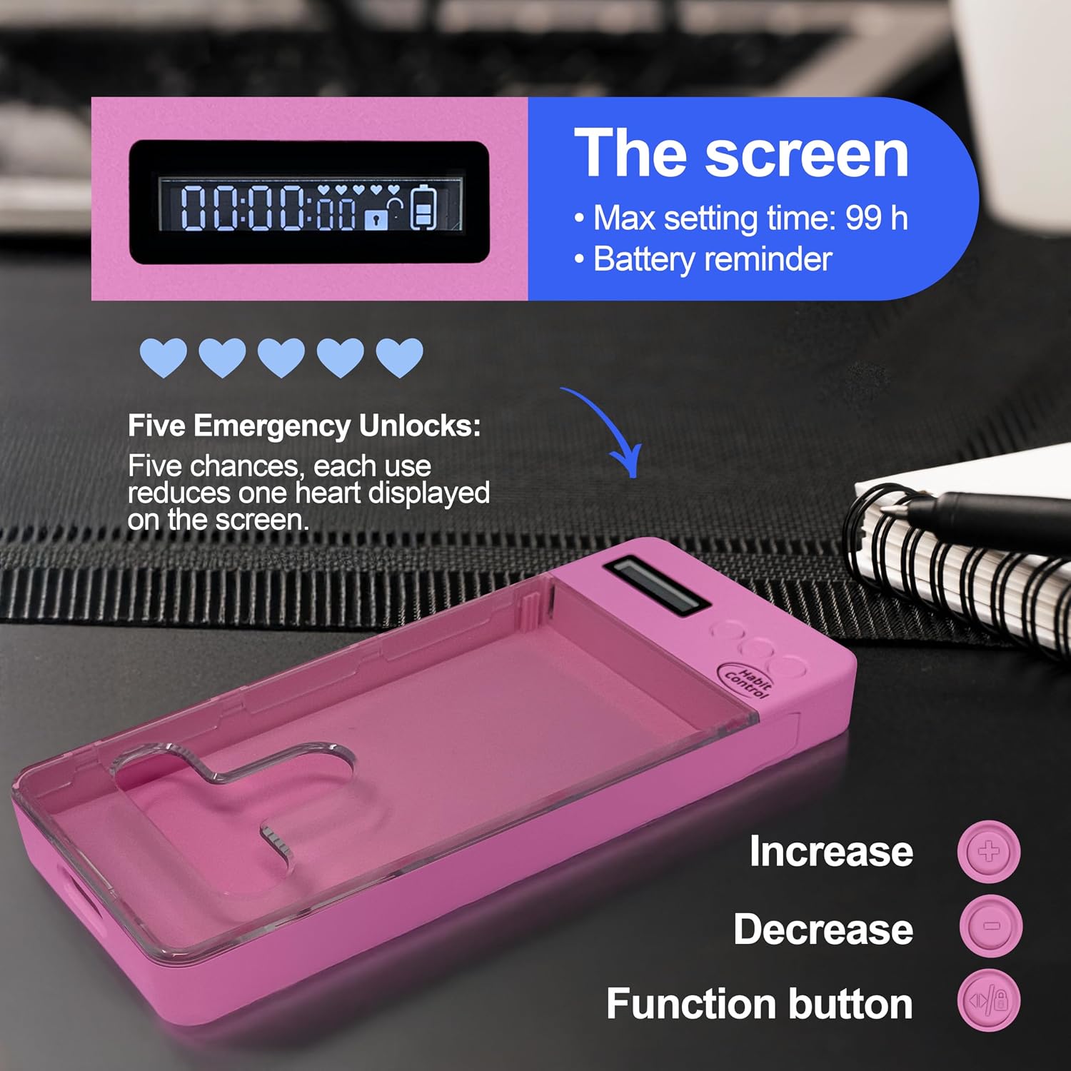 Locker Phone Holder - Timed Phone Lock Case Bad Habits, Time Locking Container, Smartphone Jail with Timer Reduce Screen Time Improve Productivity, Cell Phone Storage Box - Pink