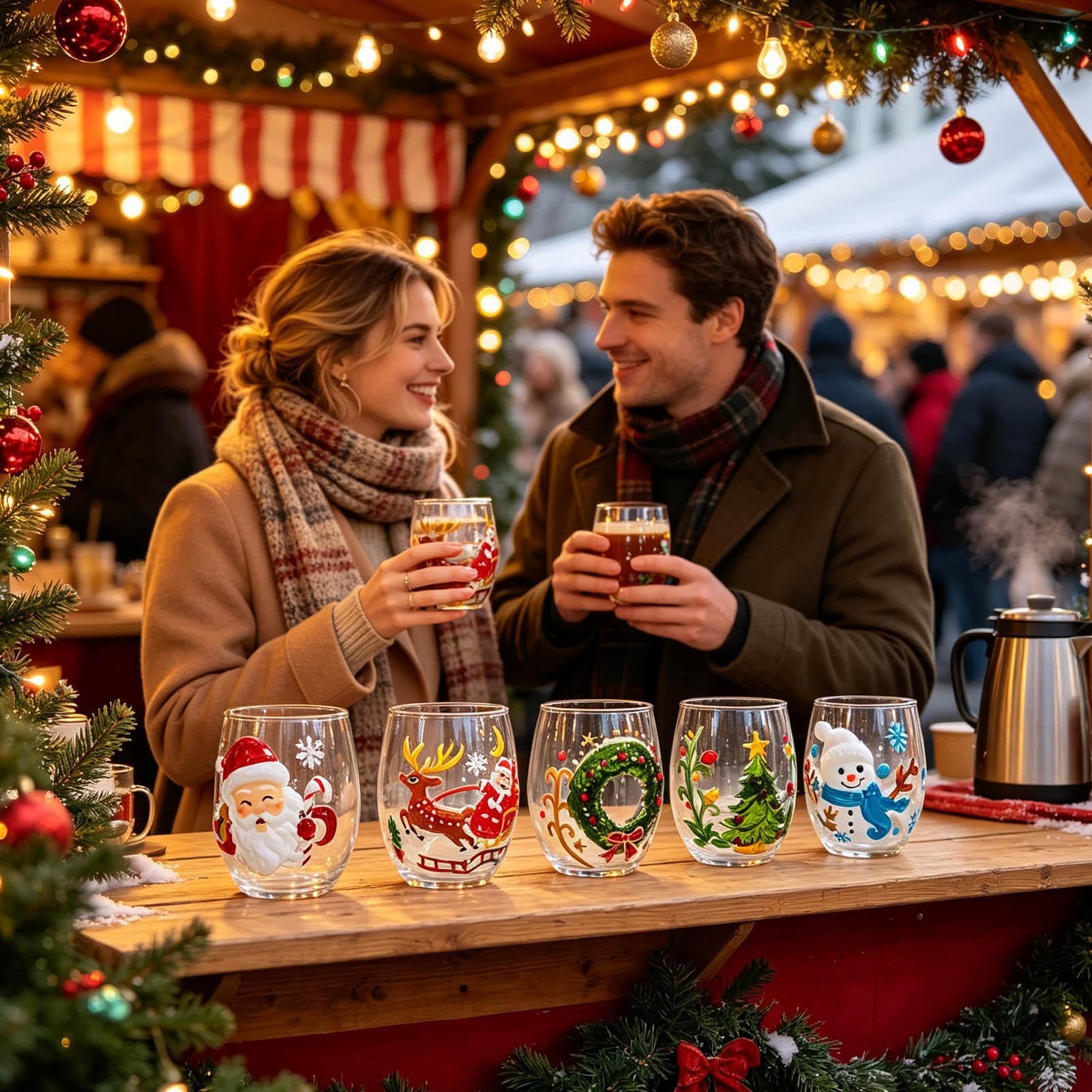 300 Ml Weihnachtsgläser – 6 Stiellose 3D-geprägte Weihnachtsglasbecher