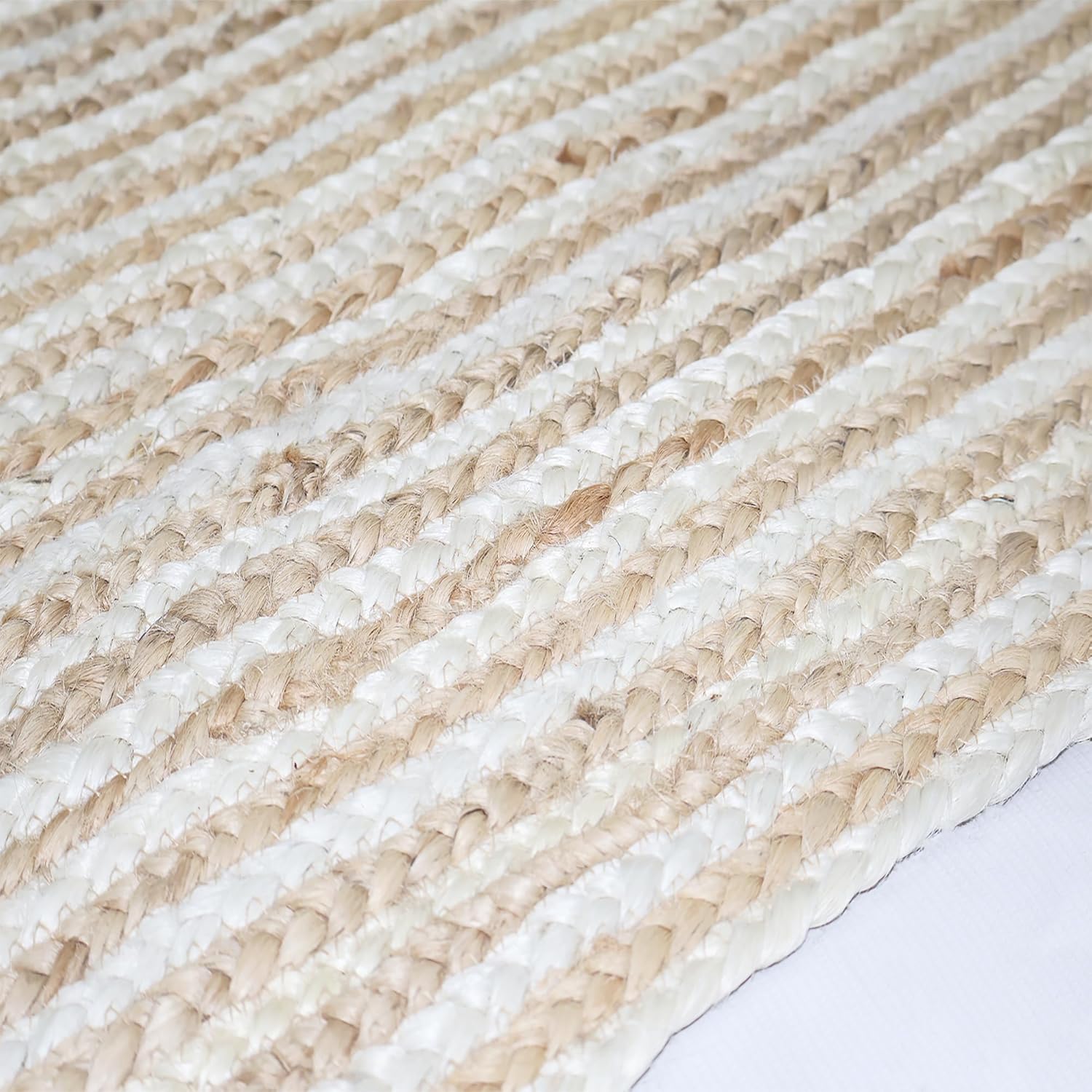 Premium Quality Jute Rug 12x15 Feet Area Rug Natural Fiber Jute Rugs Thick 0.27" Sky-Blue Geometric Striped Pattern Rugs for Bedroom, Kids Room, Farmhouse Design, Outdoor Carpet