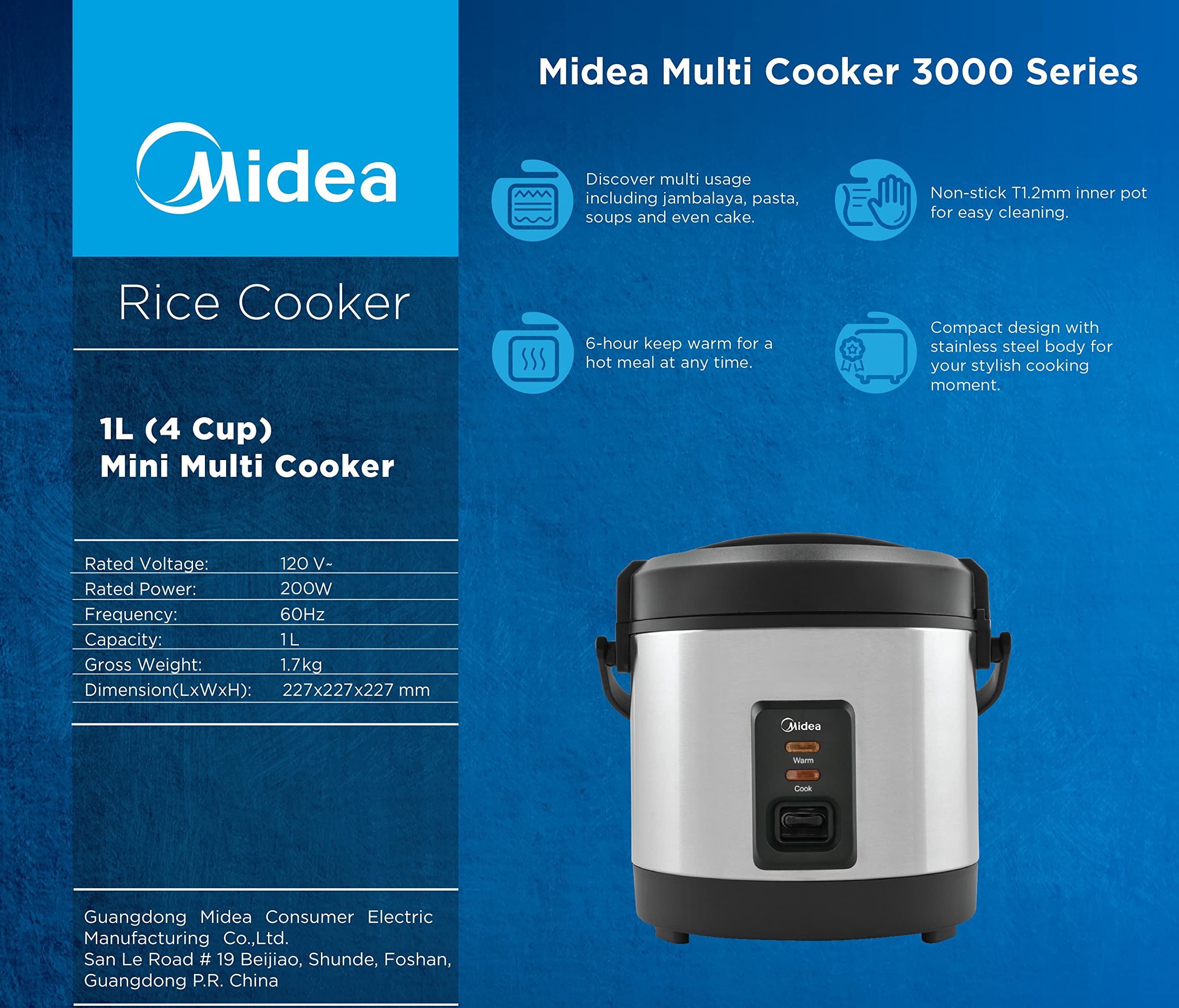 Buy Midea Mini Rice Cooker 1L (4 Cup), Multi Cooker 3000 Series, 4Cups