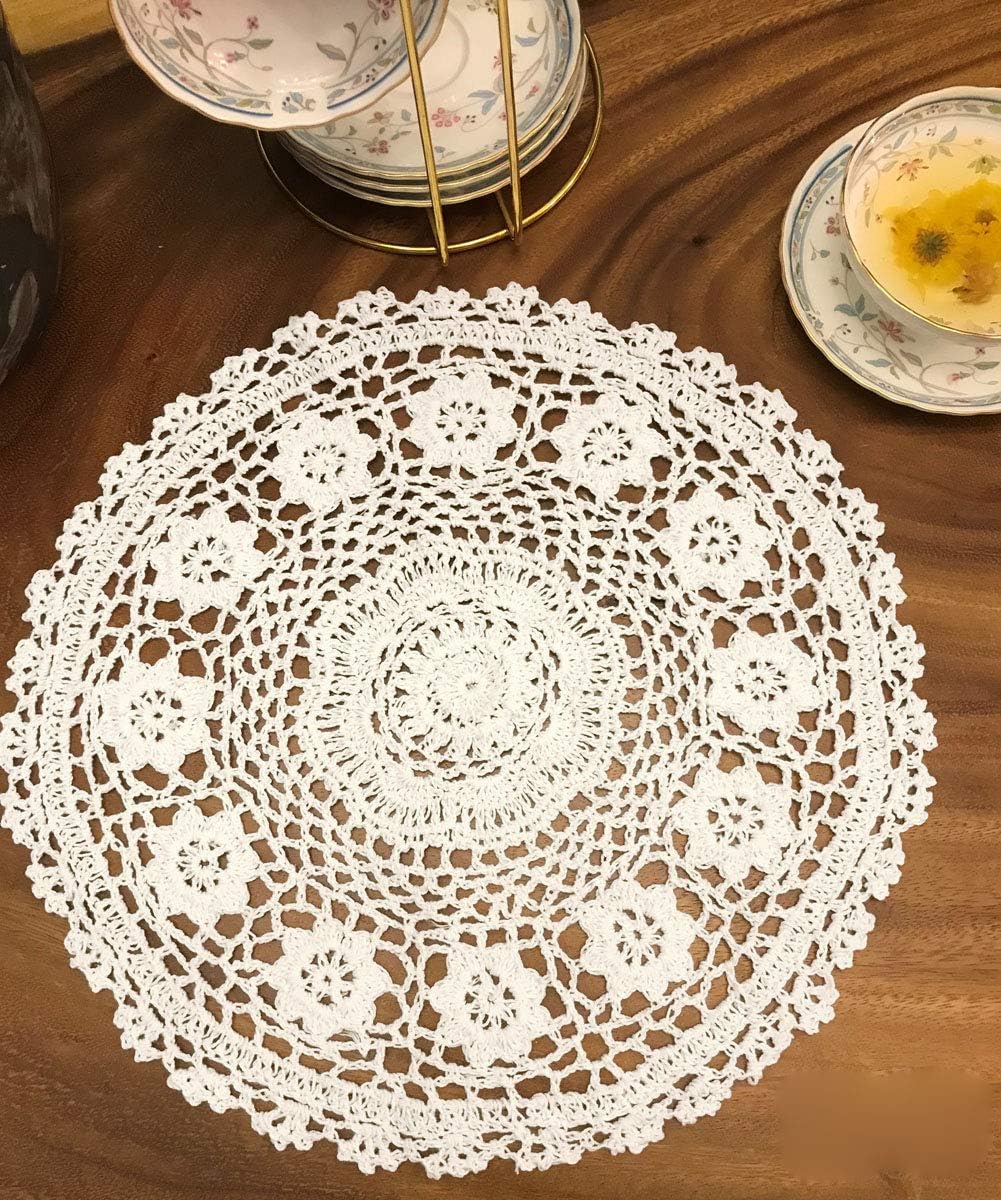 White Handmade Crochet Doilies Cotton Table mats Lace Doilies Doily Round Lace Placemats Crochet Placemat 12 Inches 2pc