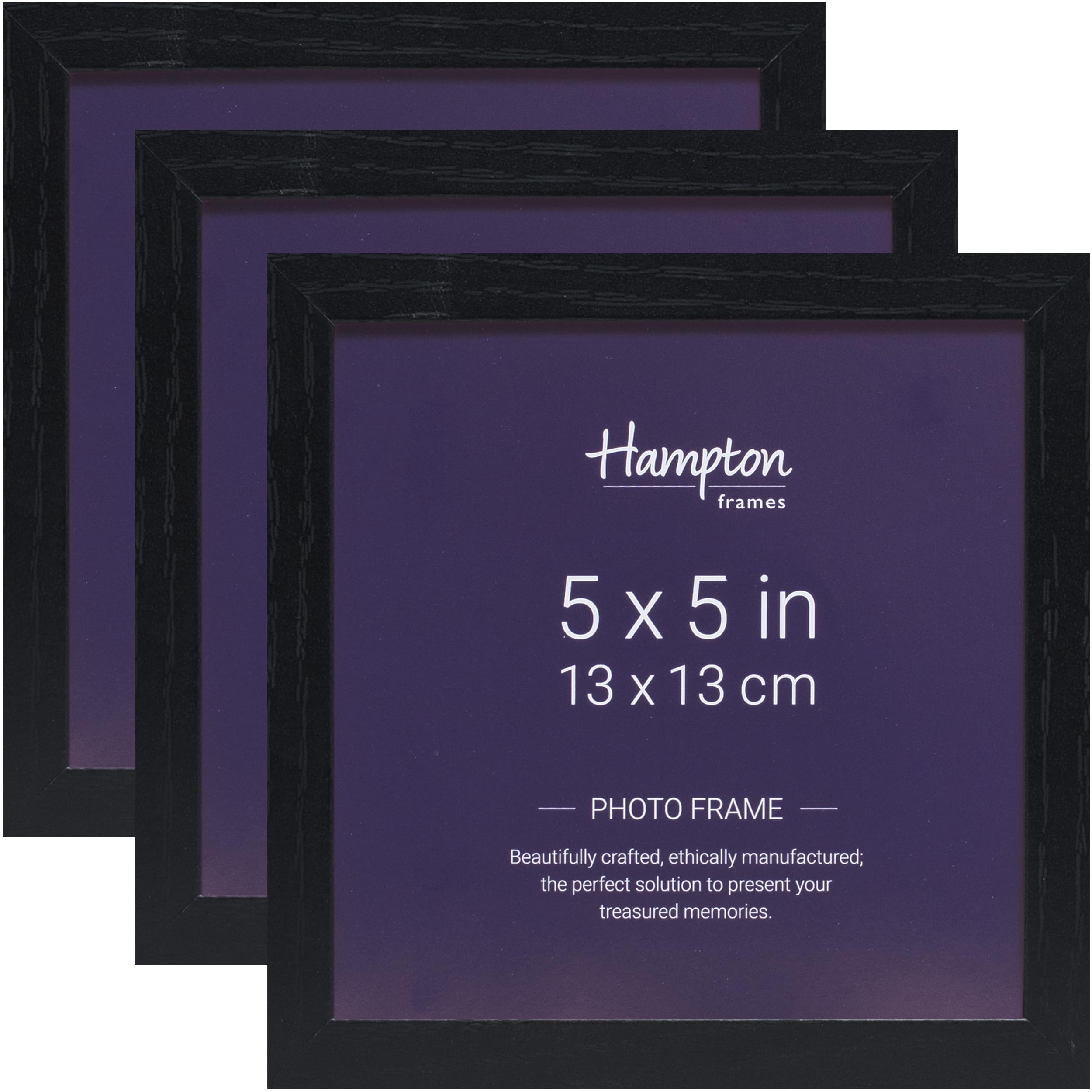 Hampton Frames Black | Oxford Picture Frames, 5X5 Inch (13X13cm), Pack Of 3, Acrylic Front | Modern Display, Lightweight, Wall Or Tabletop Use, Home Décor