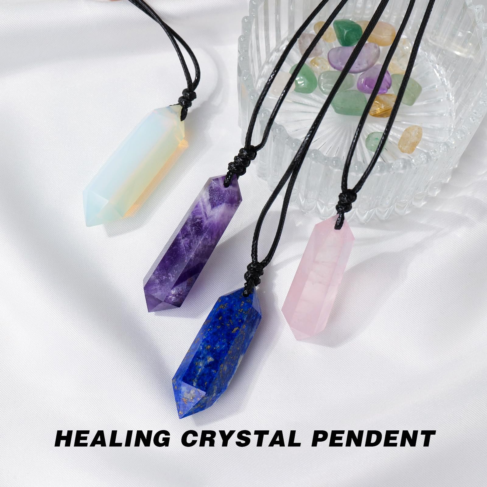 Cristallo naturale di Lapislazzuli a doppia punta, fatto a mano, intrecciato con cristalli di guarigione lucidati, pietra di energia Reiki, regalo per uomini e donne.
