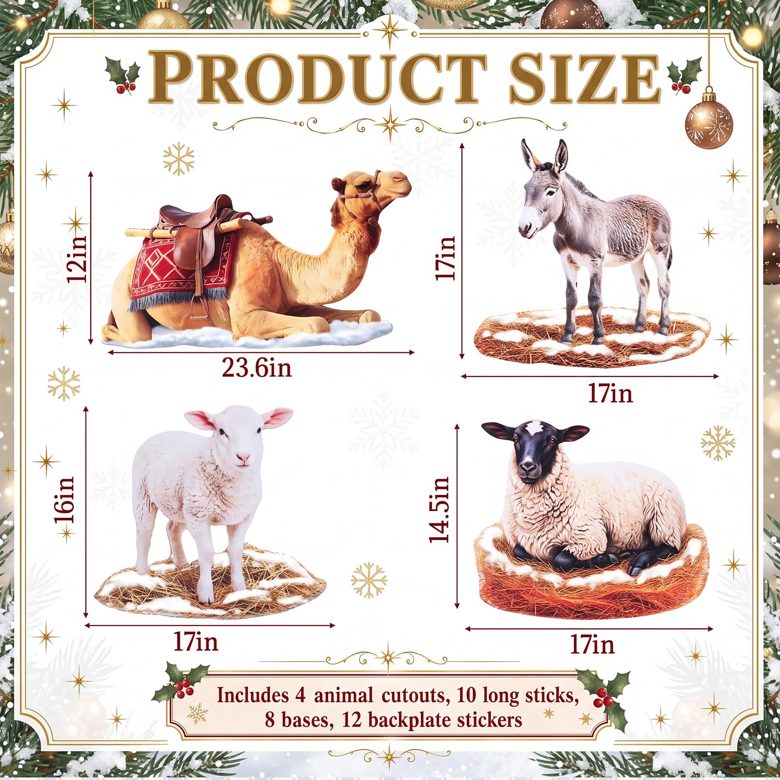Yookeer Lot de 4 décorations en carton pour crèche de Noël 43,2 cm