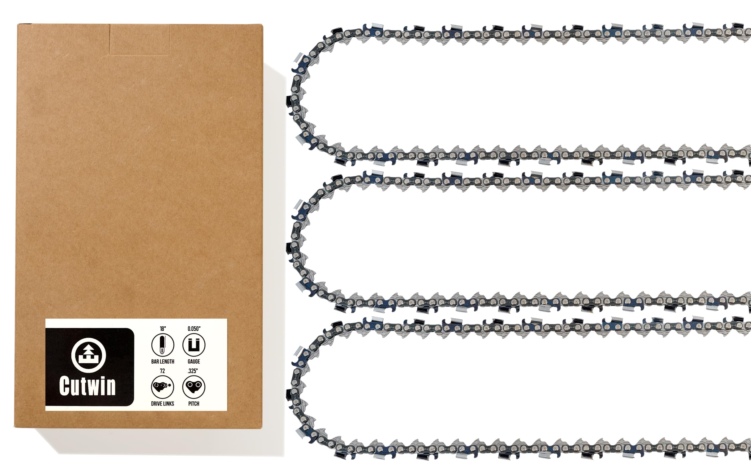 Paquete de 3 cadenas de motosierra de 18 pulgadas, paso de 0.325 pulgadas, calibre de 0.50 pulgadas, 72 eslabones de transmisión, hoja de motosierra de repuesto aprobada por UL para 440 445